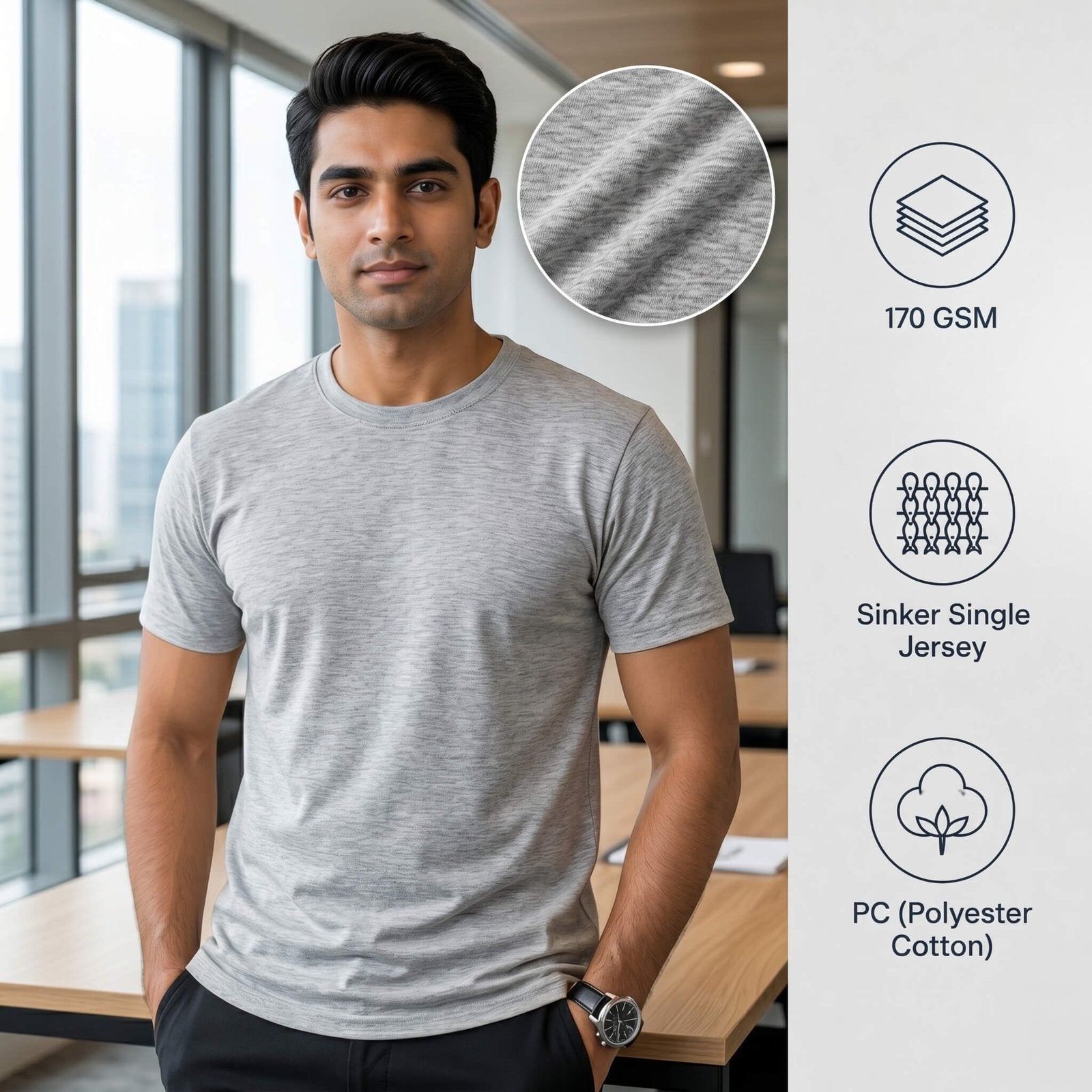 Sports Melange Grey round-neck T-shirt for corporate gifting