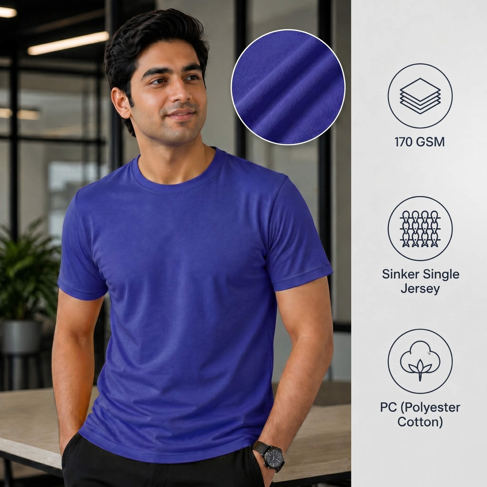 Sports Royal Blue round-neck T-shirt for corporate gifting