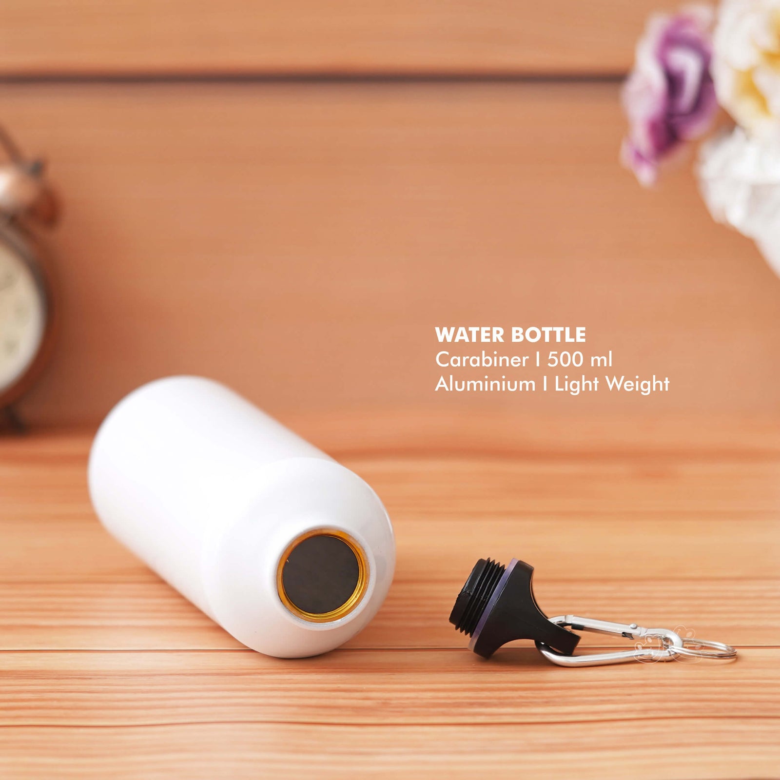 Customizable White Aluminum Sports Bottle with Carabiner - product image 3