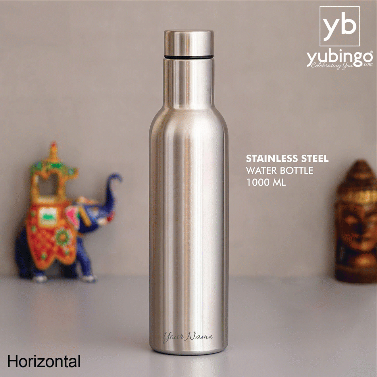Customizable Tall Silver Stainless Steel Bottle - 1000 ML - corporate gift by YuBingo