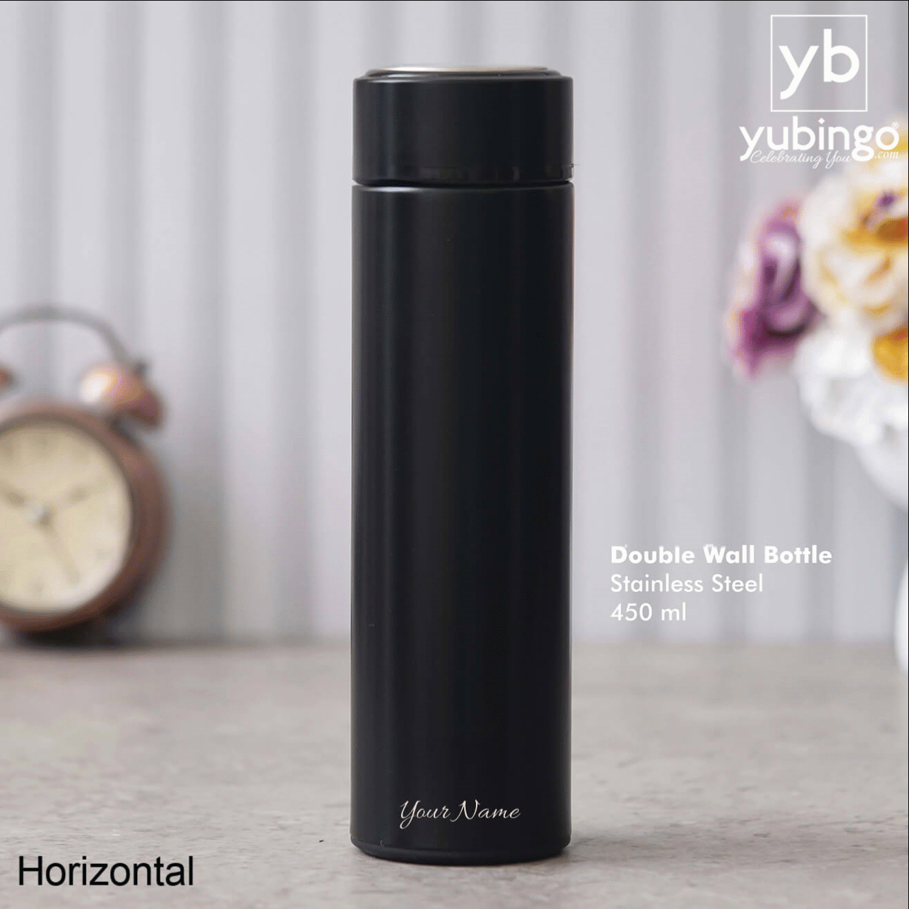 Black Stainless Steel Bottle - 450 ML - corporate gift by YuBingo