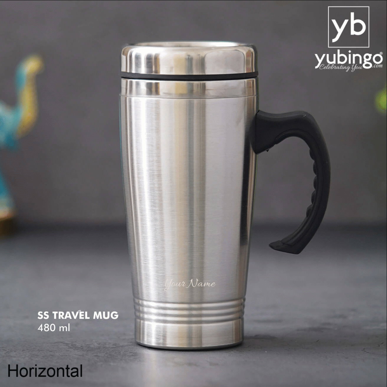 Personalized Stainless Steel Travel Mug with Slider Lid - 480 ML - corporate gift by YuBingo