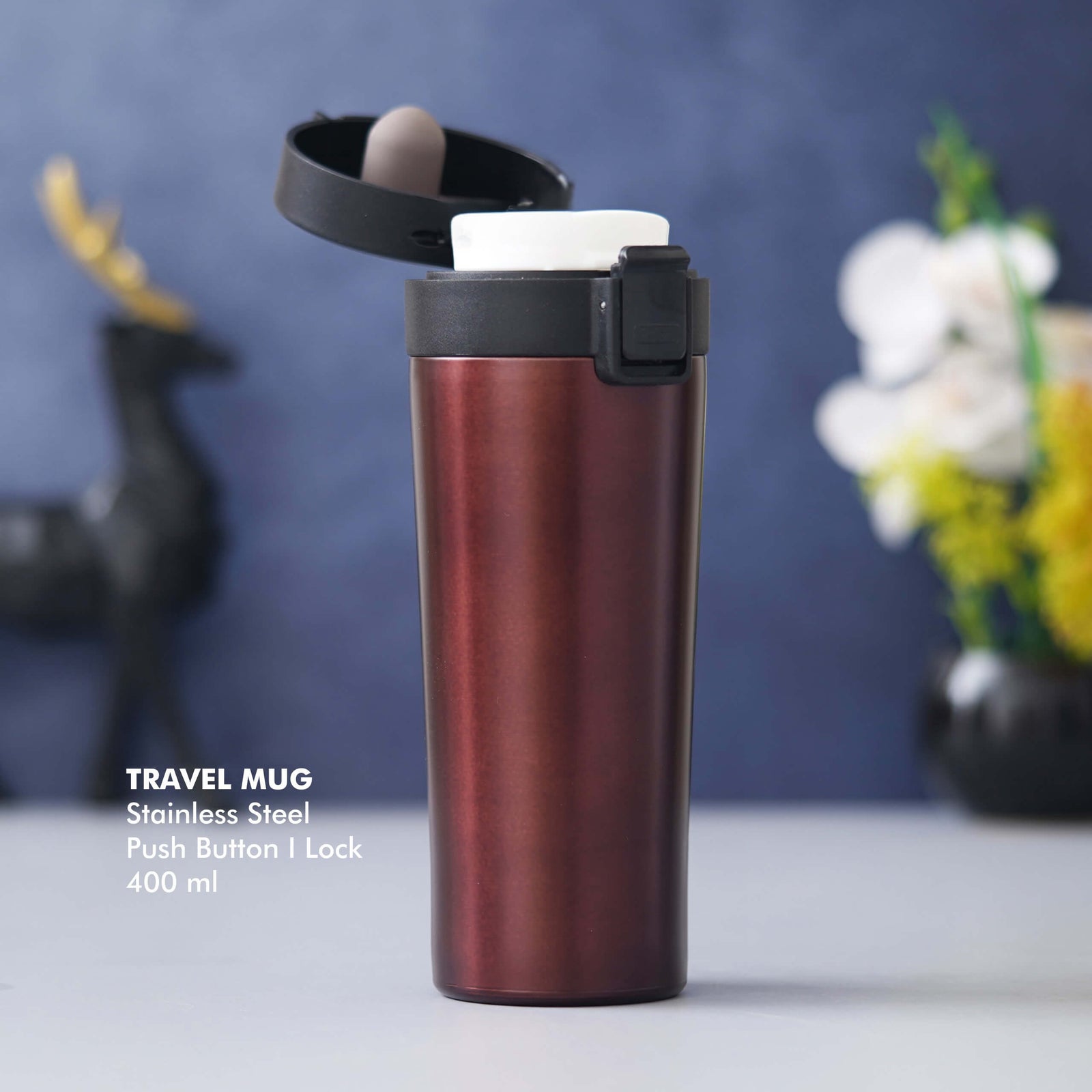 Premium Coffee Stainless Steel Travel Mug with Push Button & Lock - 400 ML - product image 3