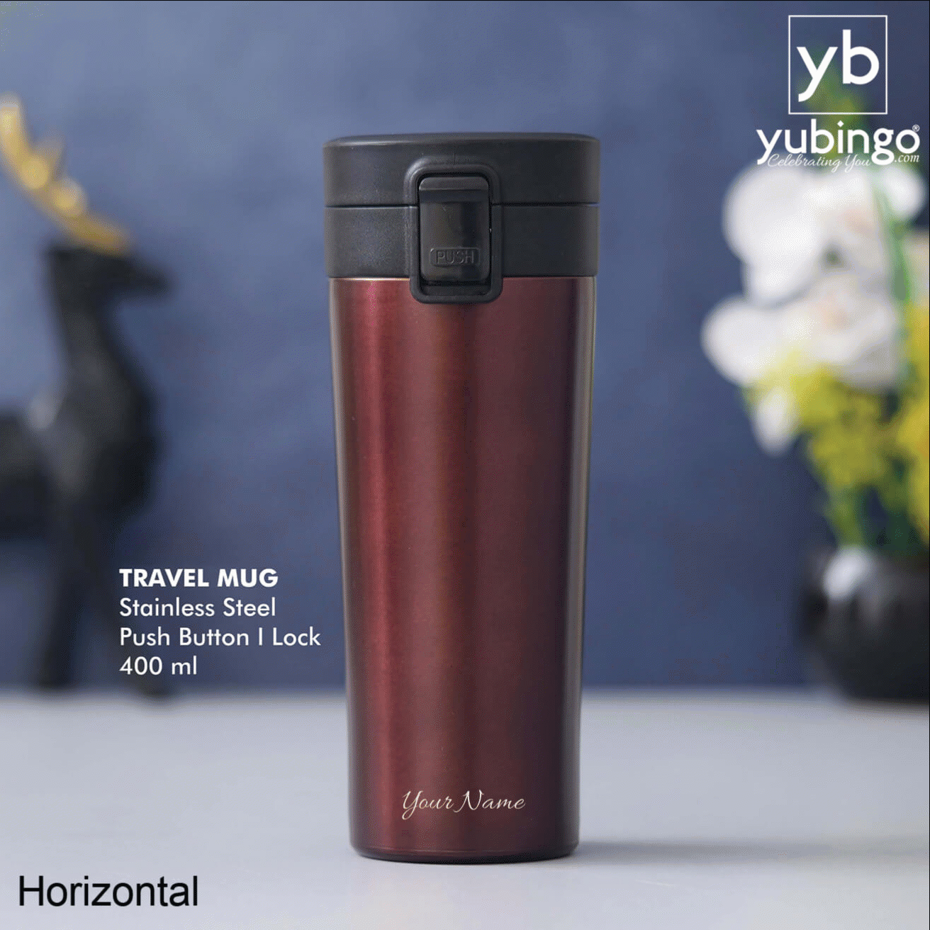 Premium Coffee Stainless Steel Travel Mug with Push Button & Lock - 400 ML - corporate gift by YuBingo