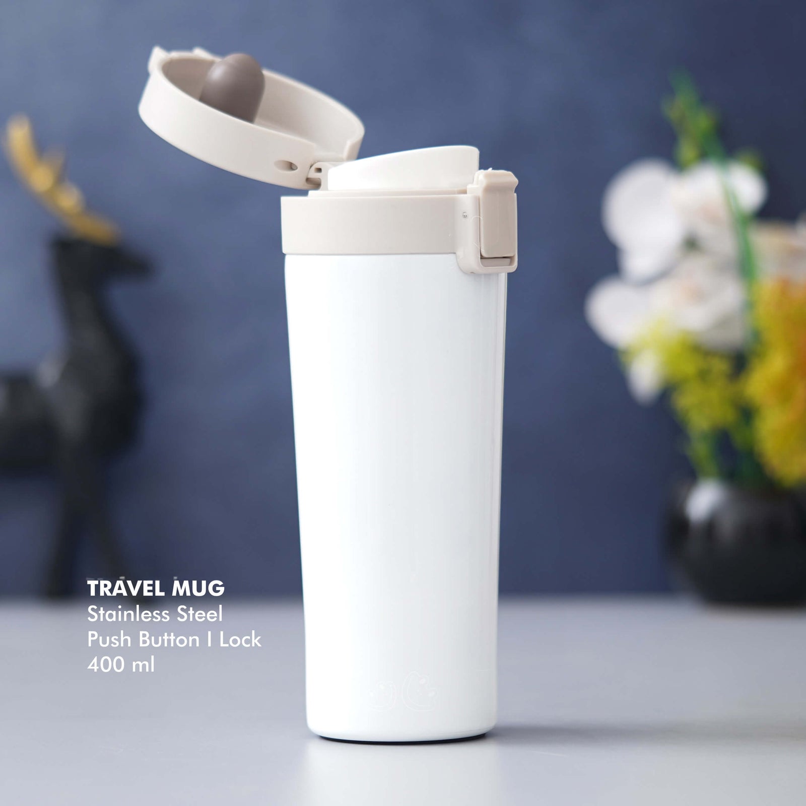 Personalized White Stainless Steel Travel Mug with Push Button & Lock - Stylish & Secure - product image 3