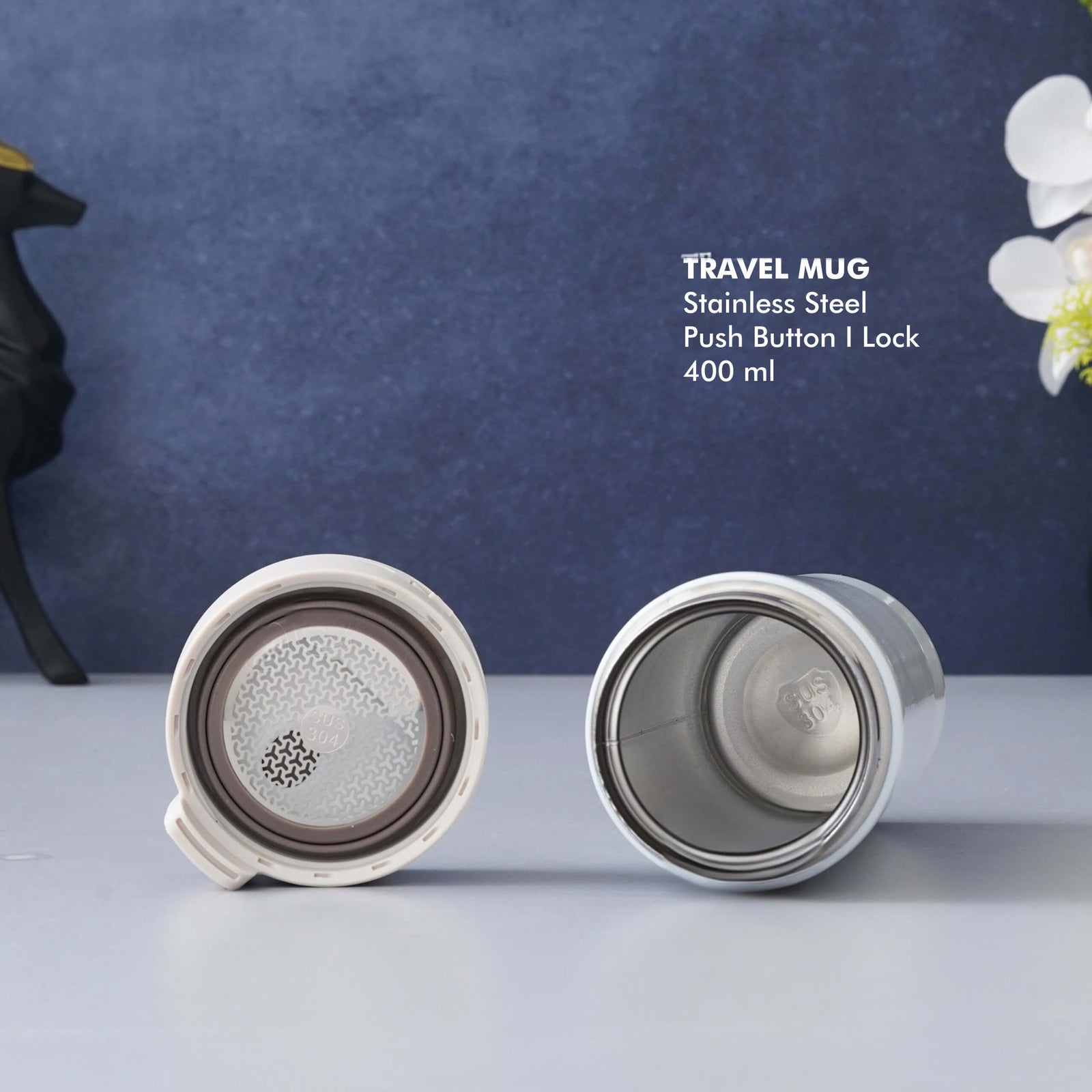 Personalized White Stainless Steel Travel Mug with Push Button & Lock - Stylish & Secure - product image 4