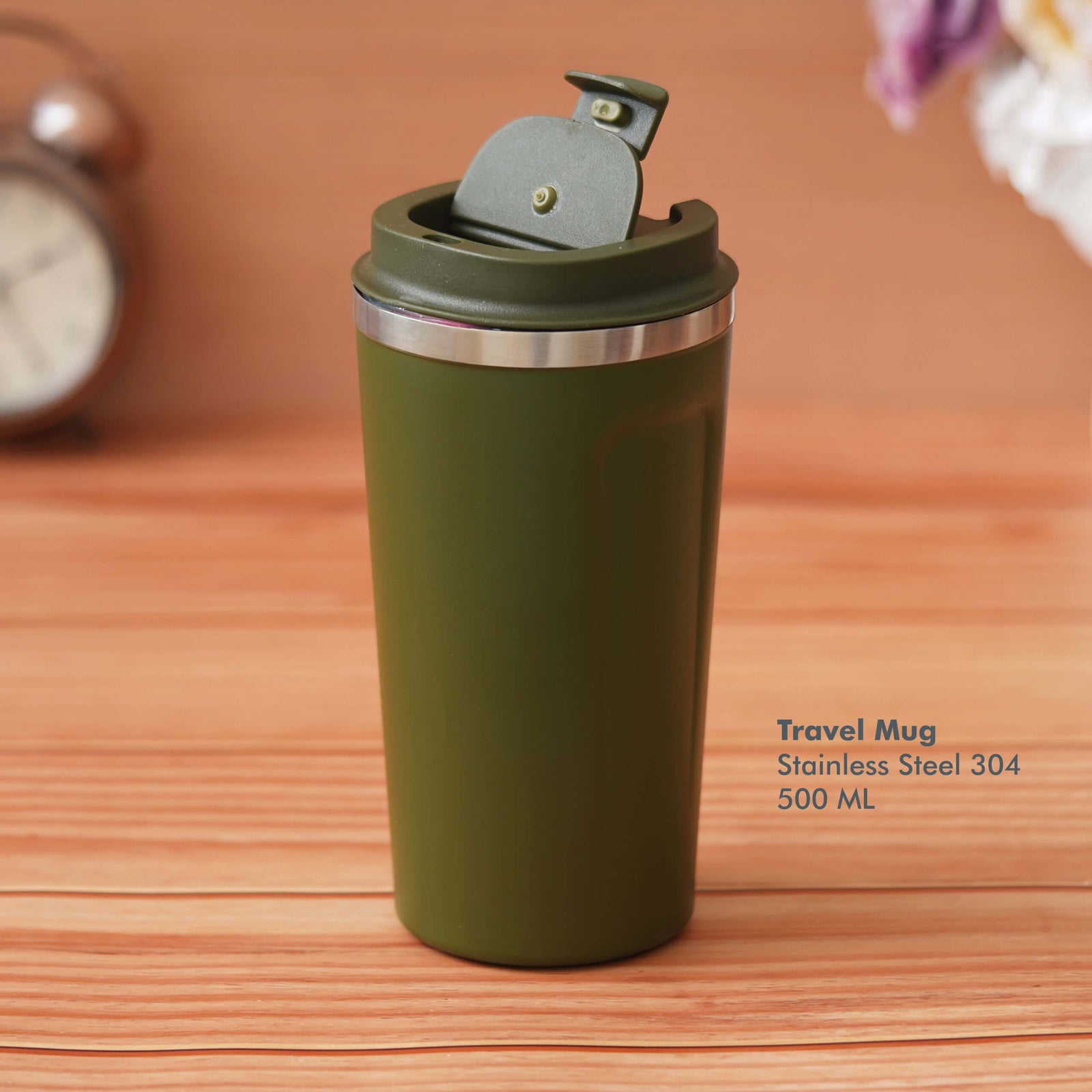 Personalized Green Stainless Steel Travel Mug with Push Button - Enjoy Your Drinks Safely - product image 3