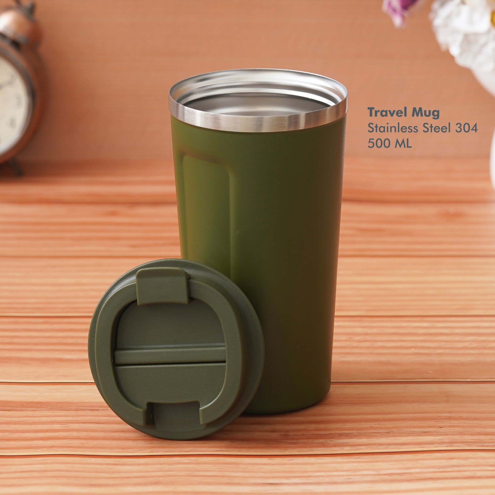 Personalized Green Stainless Steel Travel Mug with Push Button - Enjoy Your Drinks Safely - product image 4