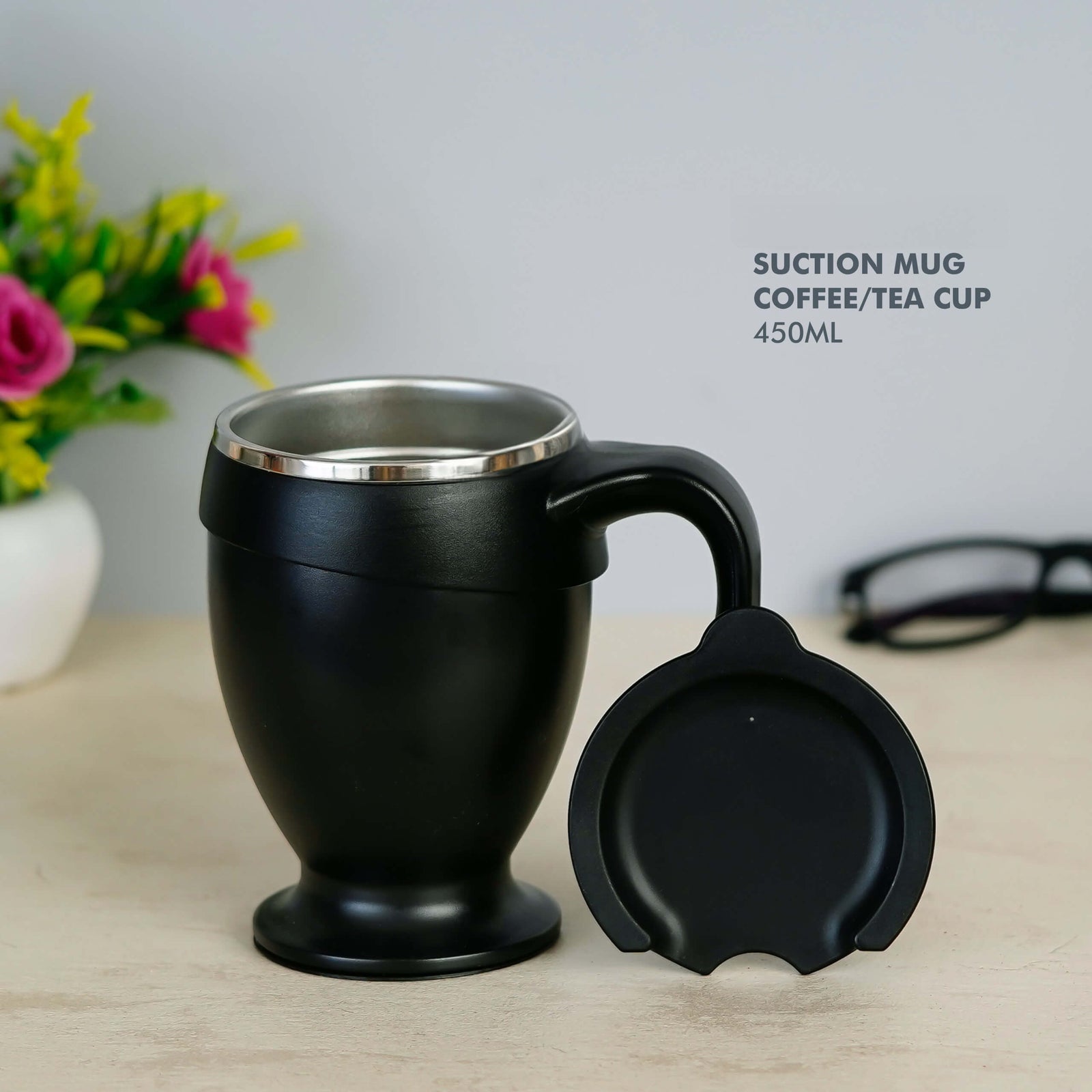 Customizable Black Stainless Steel Suction Mug - Keep Your Drinks Secure - product image 2