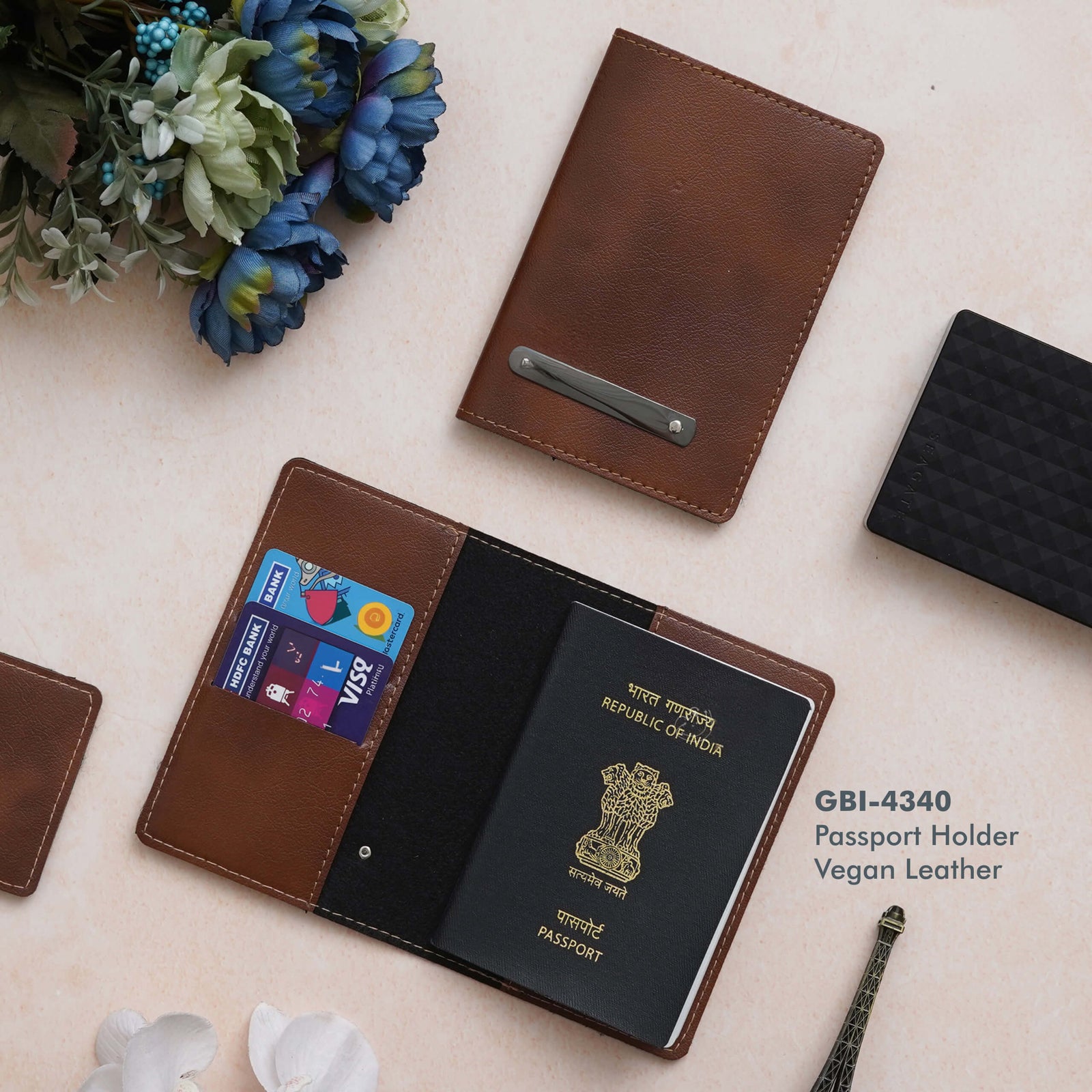 Sleek Tan Vegan Leather Passport Holder - product image 2