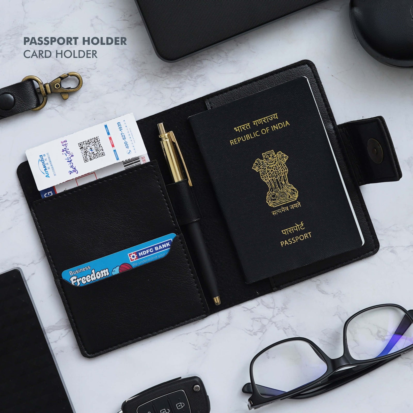 Sleek Black Vegan Leather Passport Holder - product image 2