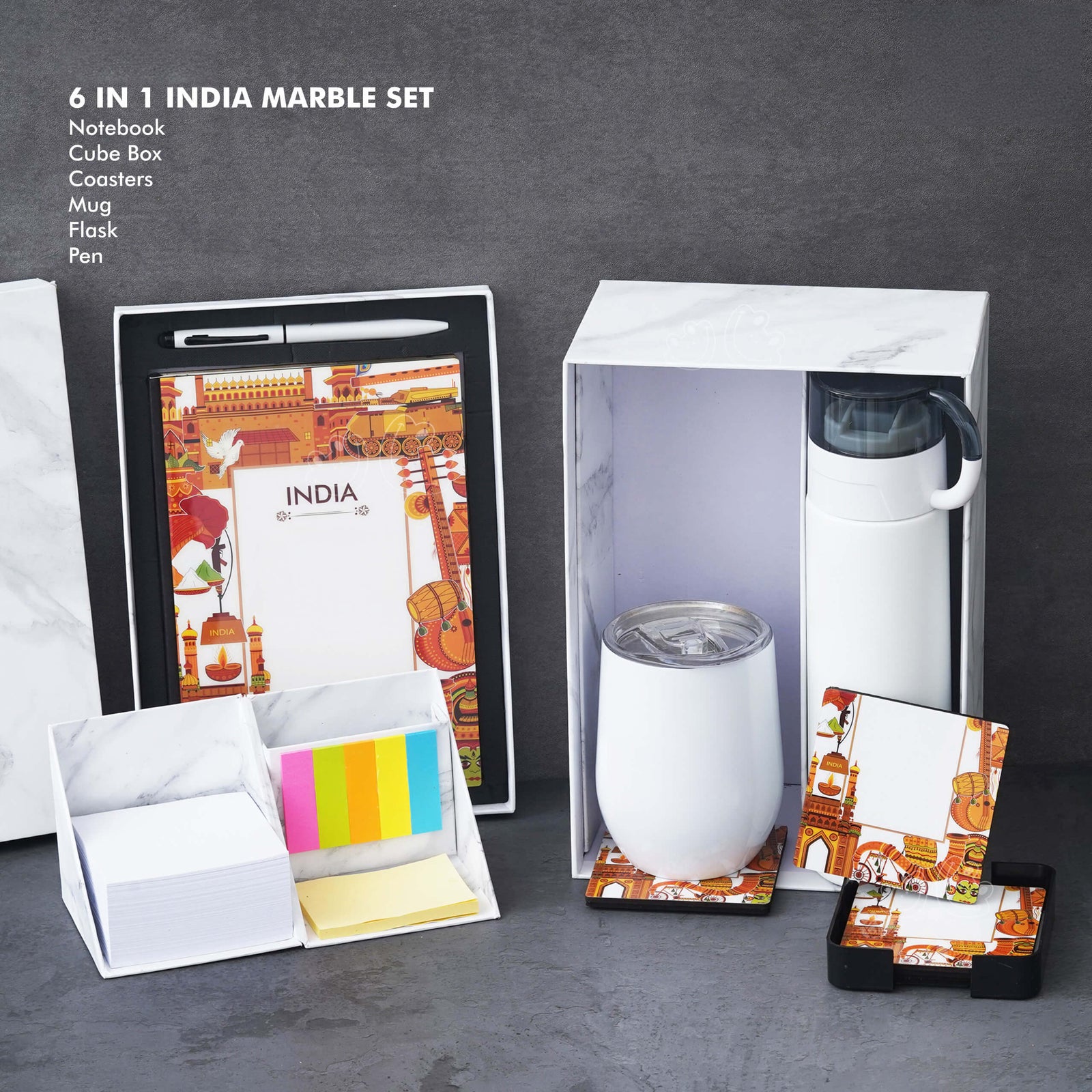 India Theme Gift Set - Notebook, Coasters, Mug, Flask, Pen - product image 2