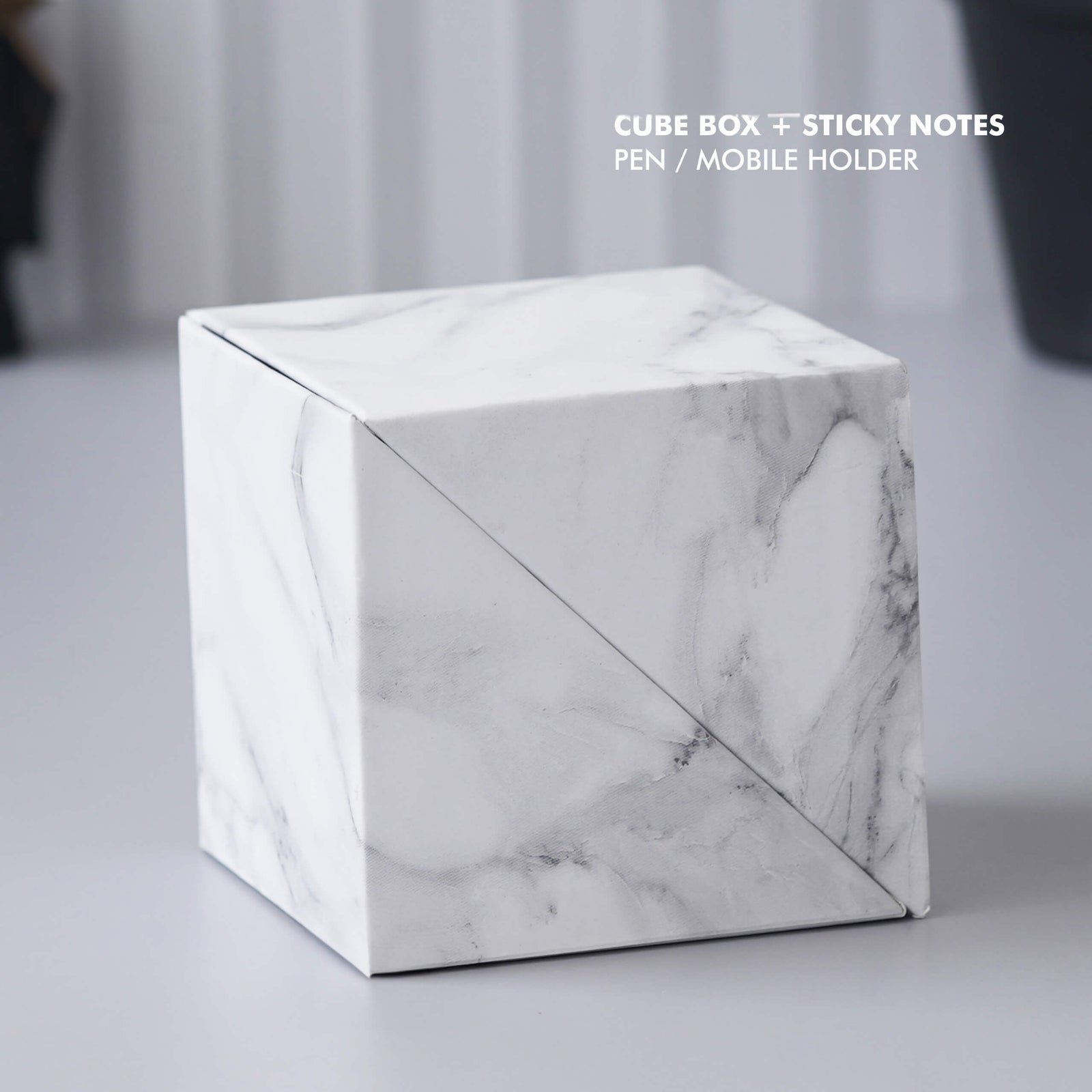 White Cube Box with Paper Note Slips, Sticky Notes, and Pen/Mobile Holder - product image 3