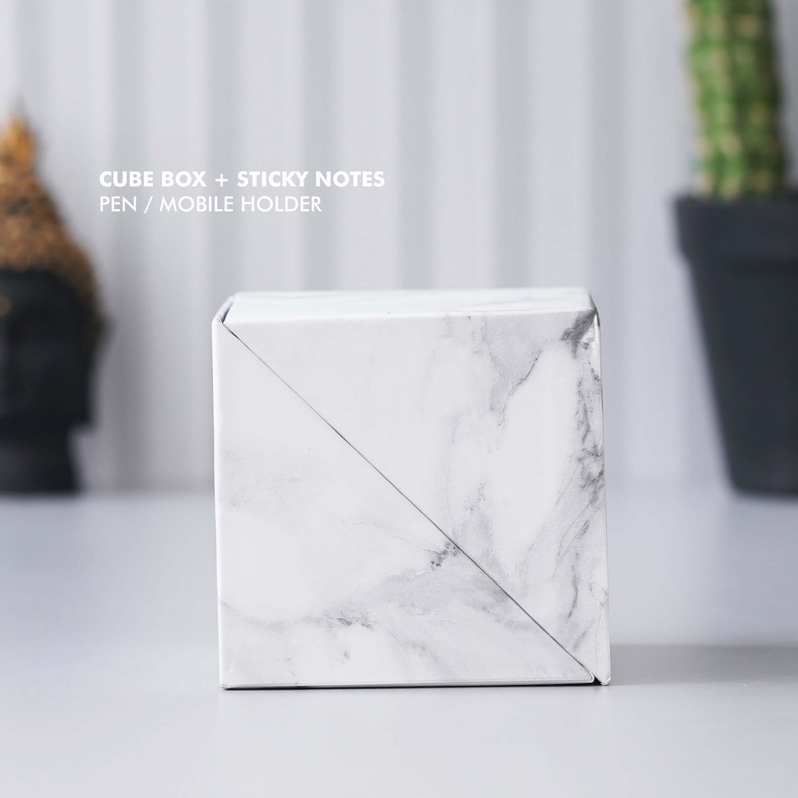 White Cube Box with Paper Note Slips, Sticky Notes, and Pen/Mobile Holder - product image 4