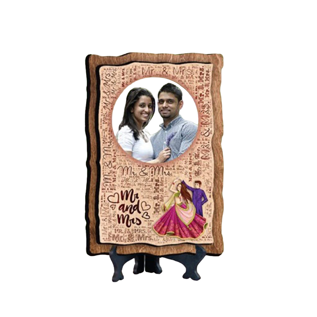 Mr. & Mrs. Wooden Plaque Photo Frame - MDF Wood, 6x8 Inches - corporate gift by YuBingo