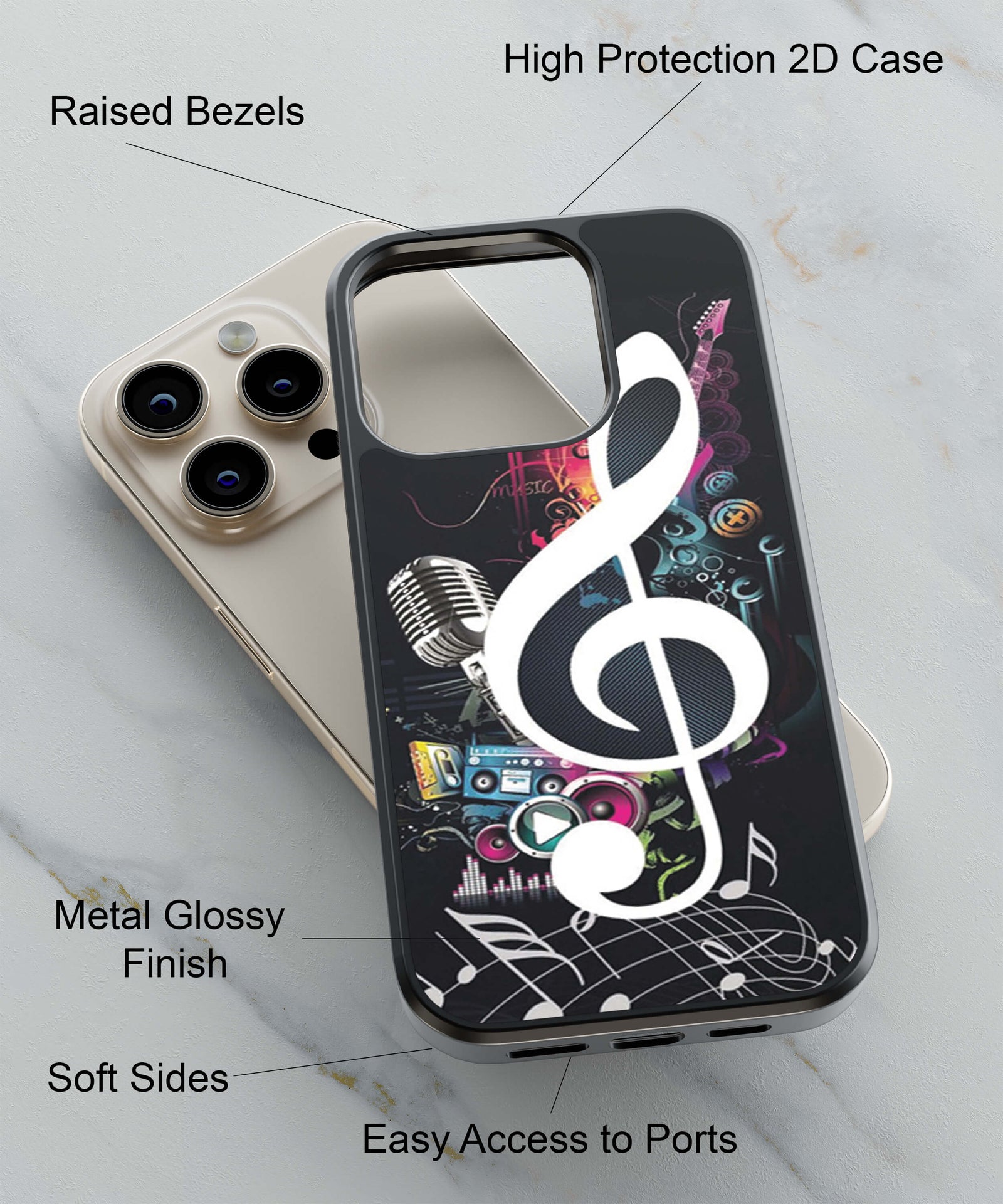 Abstract Musical Note In Rainbow Colours In A Black Background Back Cover for 2D Hybrid TPU And Metal CaseBT0176Hybrid Metal TPU-Image 2