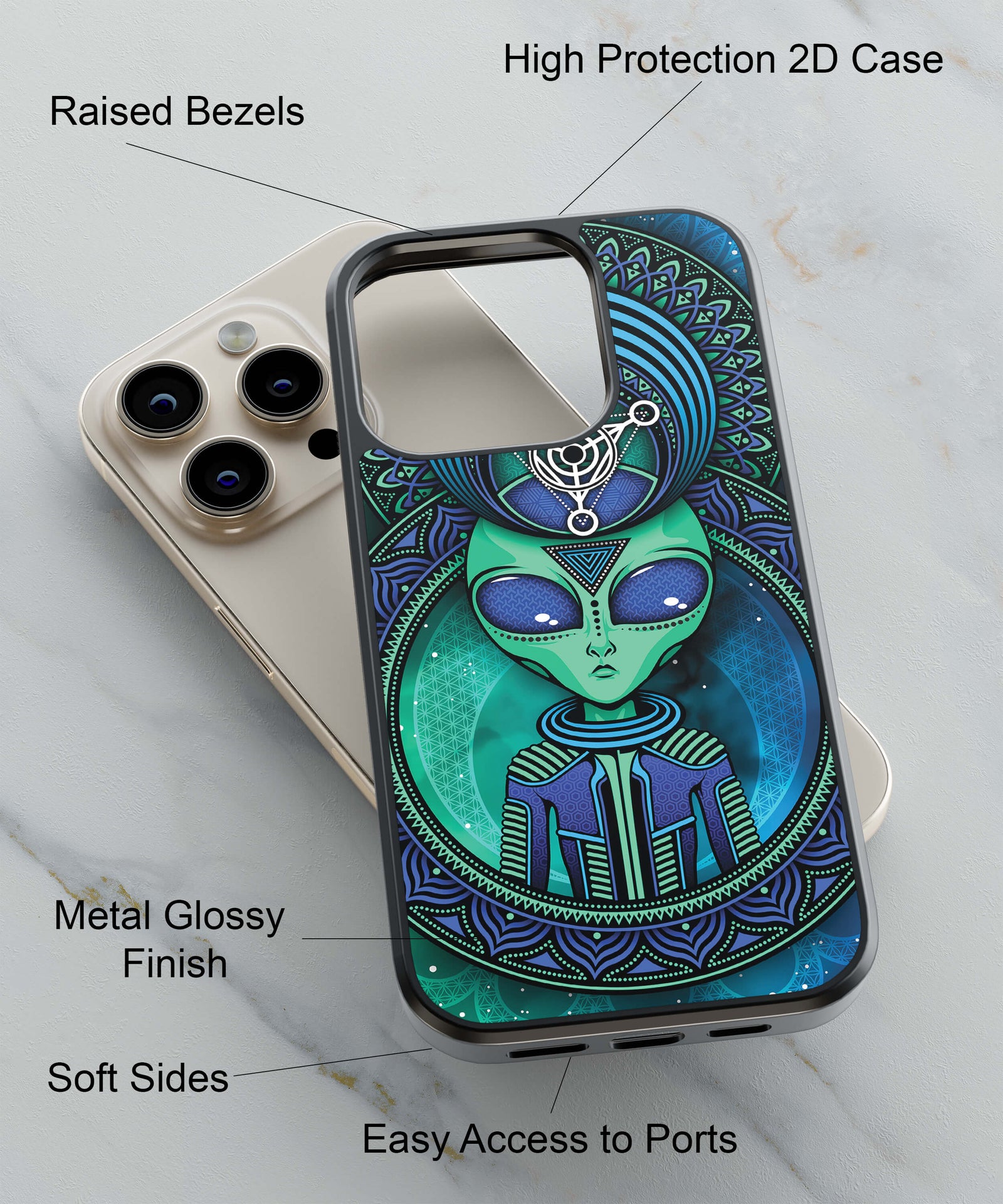 Alien From Other Universe Back Cover for 2D Hybrid TPU And Metal CaseAA1020Hybrid Metal TPU-Image 2
