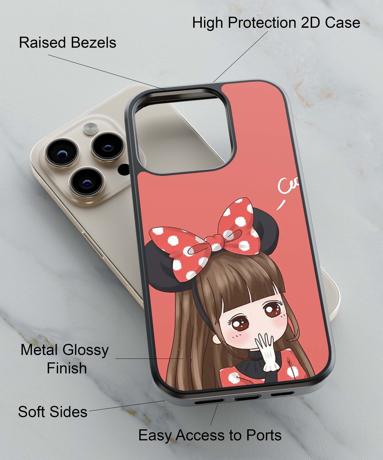 Animated Girl With A Red And White Polka Dot Outfit Back Cover for 2D Hybrid TPU And Metal CaseBT0057Hybrid Metal TPU-Image 2