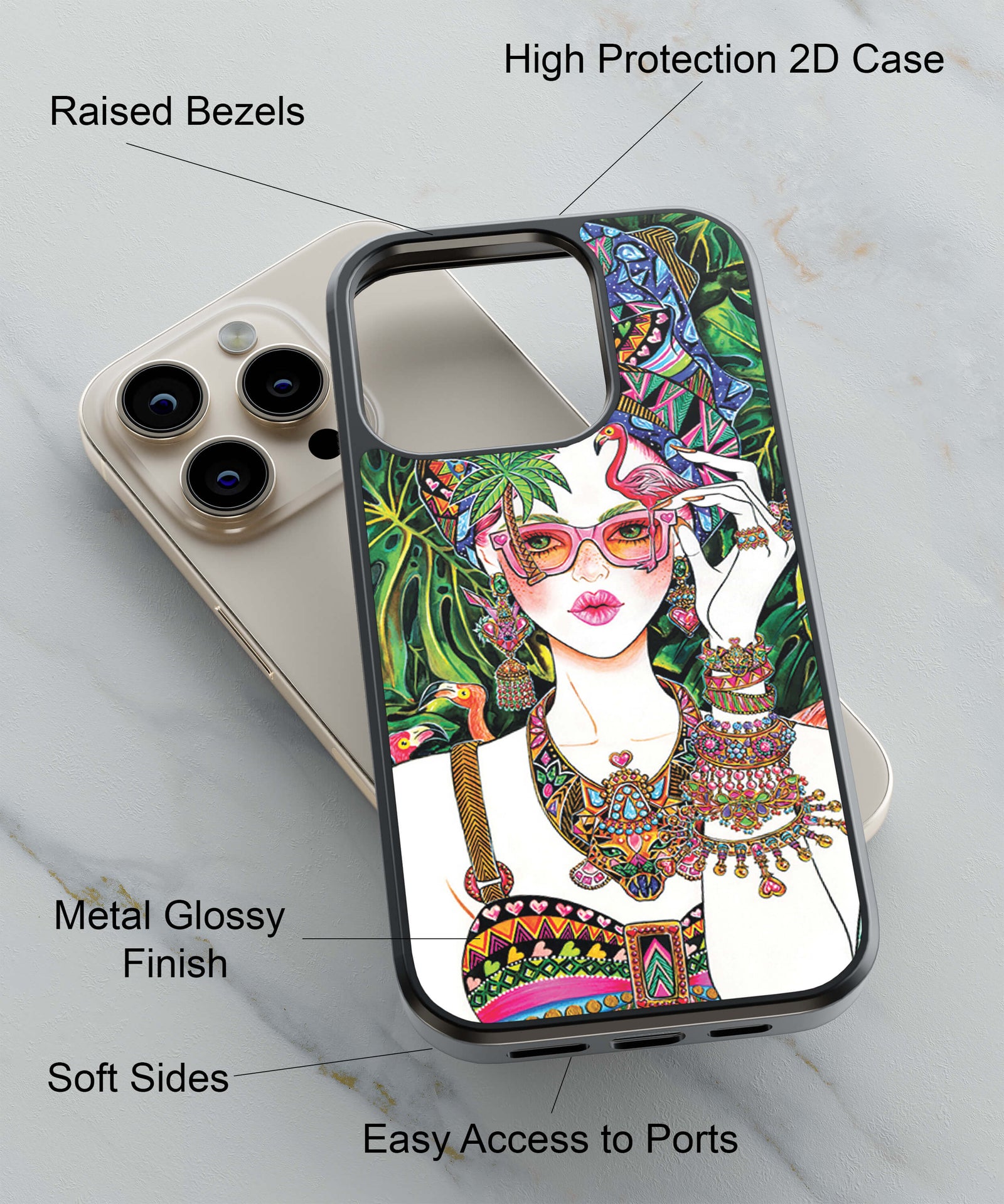Beautifully Dressed Girl In Water Surrounded By Flamingo And Leaves Showing Beauty Of Nature Back Cover for 2D Hybrid TPU And Metal CaseBT0146Hybrid Metal TPU-Image 2