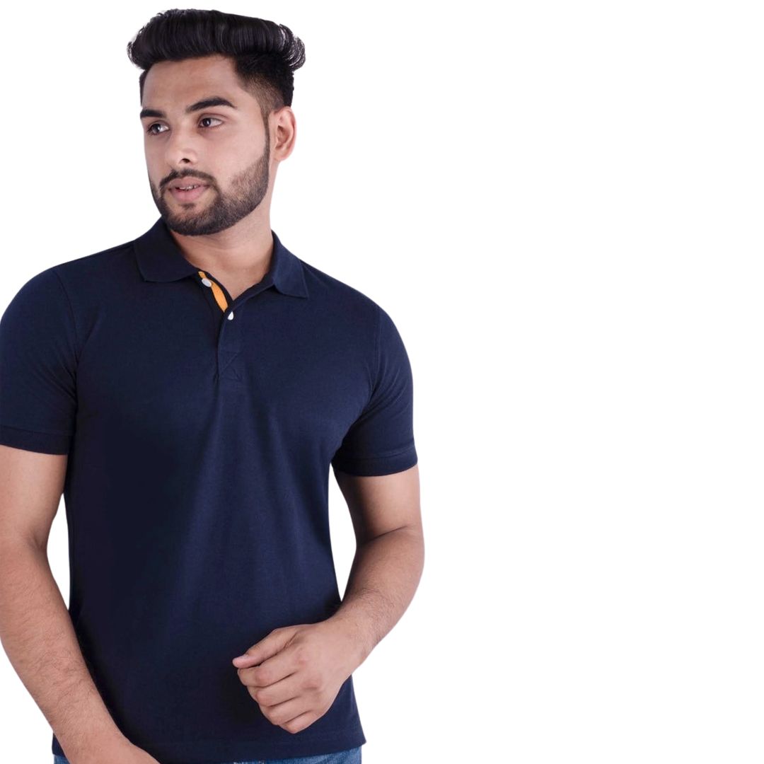 UCB navy blue polo t-shirt front view for men