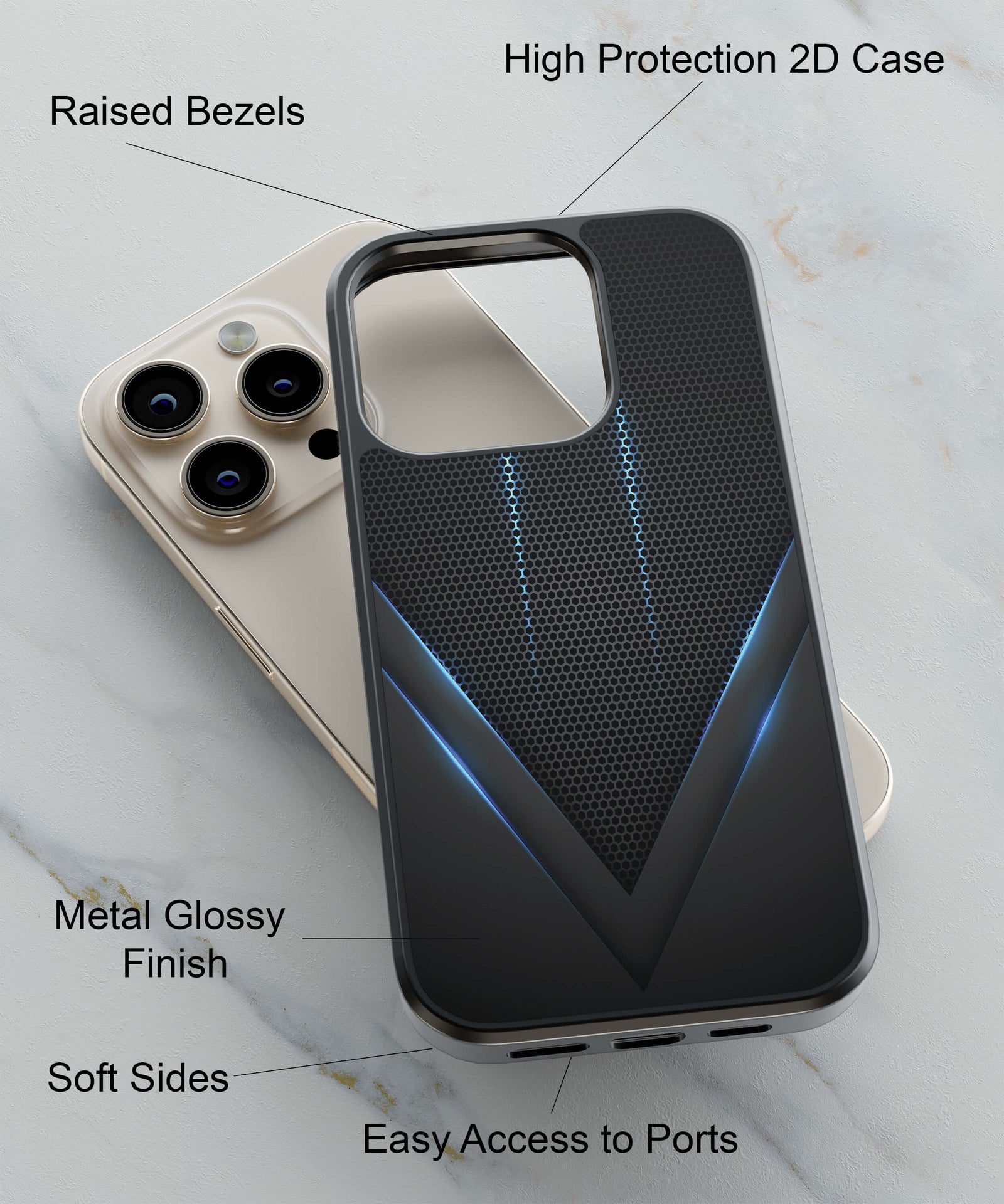 Black and Blue Back Cover for 2D Hybrid TPU And Metal CaseA0114Hybrid Metal TPU-Image 2