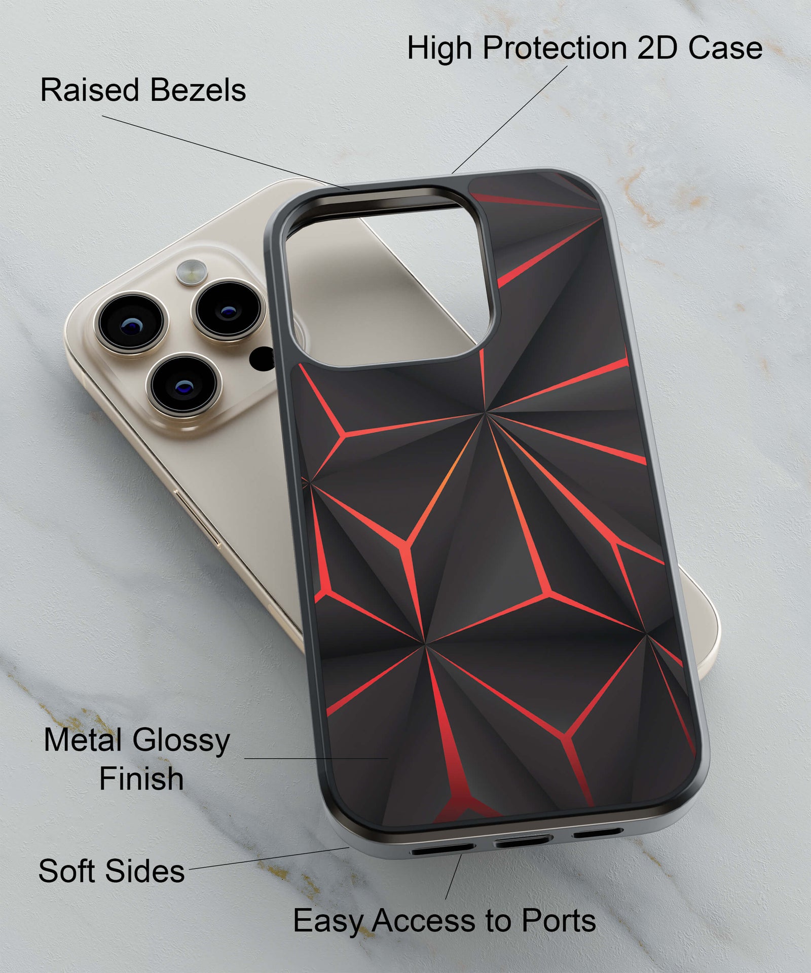 Black and Red Back Cover for 2D Hybrid TPU And Metal CaseA0360Hybrid Metal TPU-Image 2