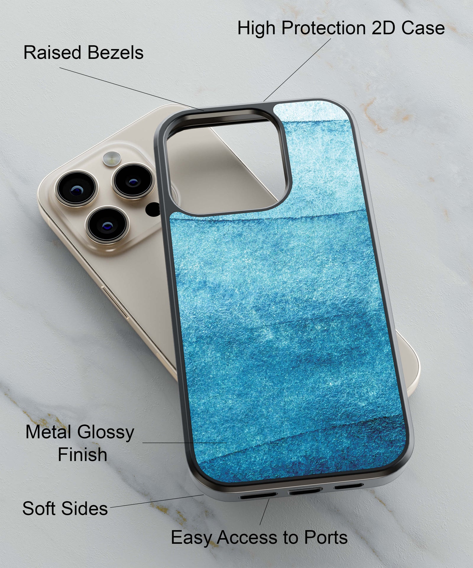 Blue Beach Back Cover for 2D Hybrid TPU And Metal CaseGF0008Hybrid Metal TPU-Image 2