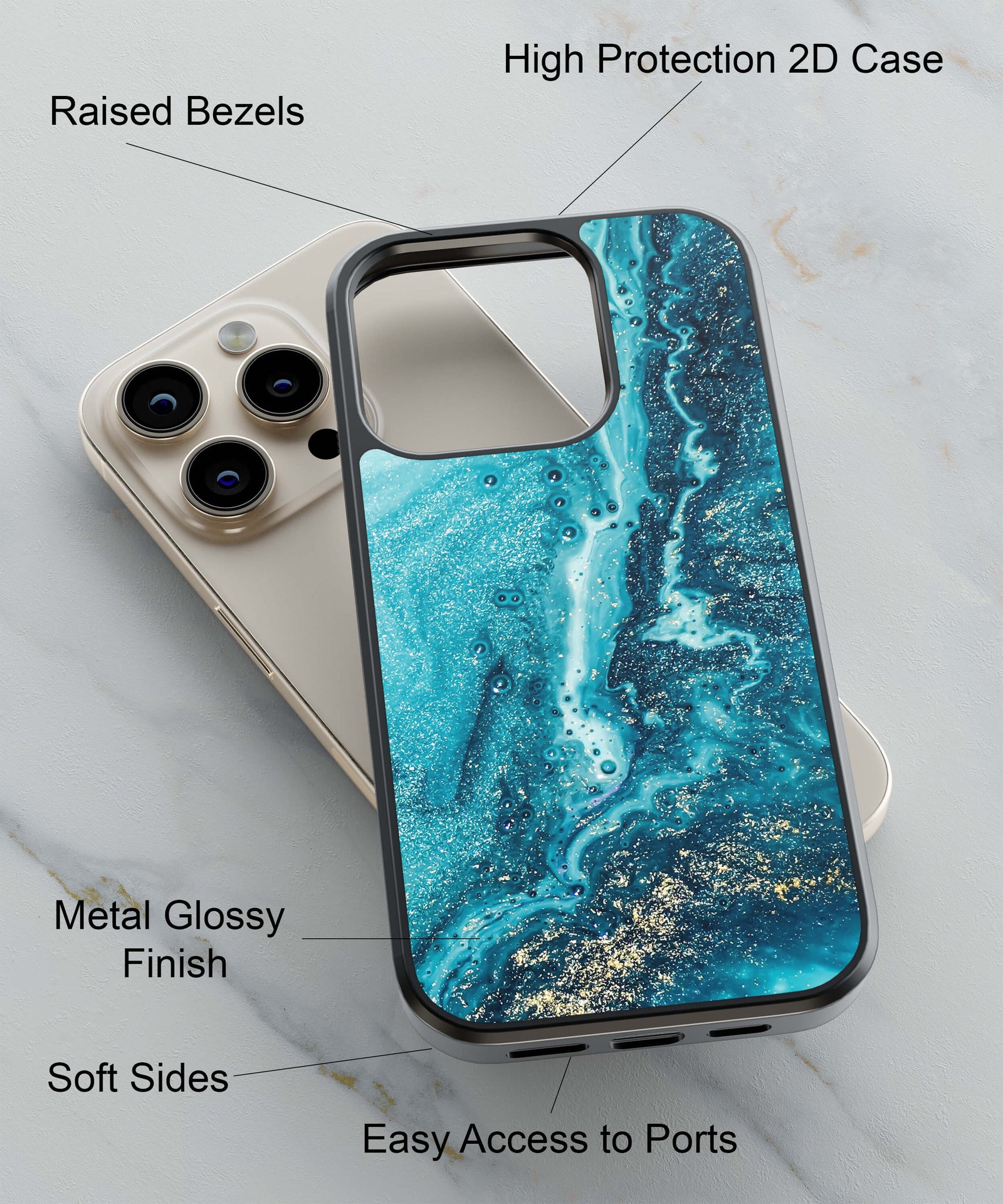 Blue Marbles Back Cover for 2D Hybrid TPU And Metal CasePS1317Hybrid Metal TPU-Image 2