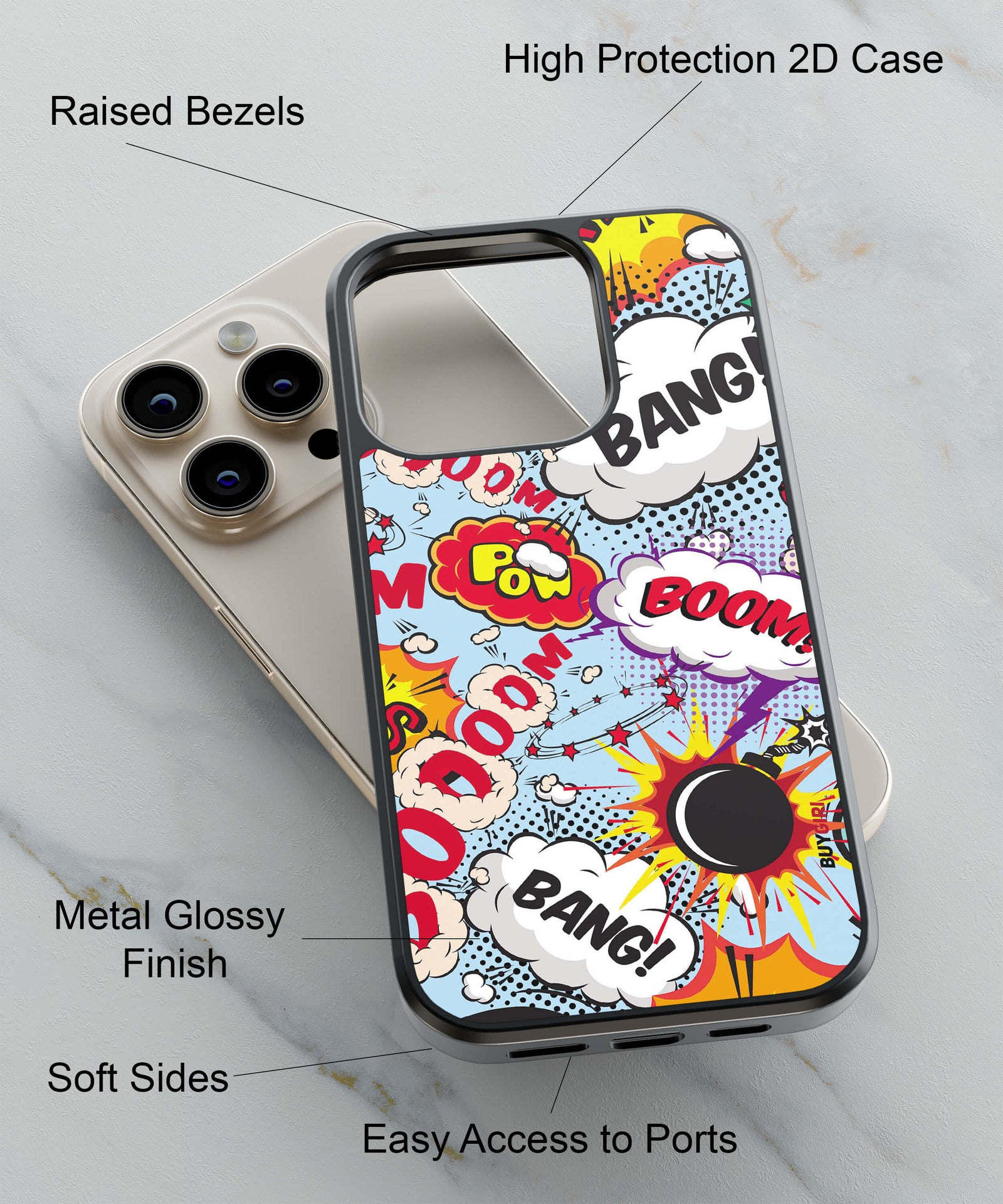 Boom Bang Back Cover for 2D Hybrid TPU And Metal CaseBG0069Hybrid Metal TPU-Image 2