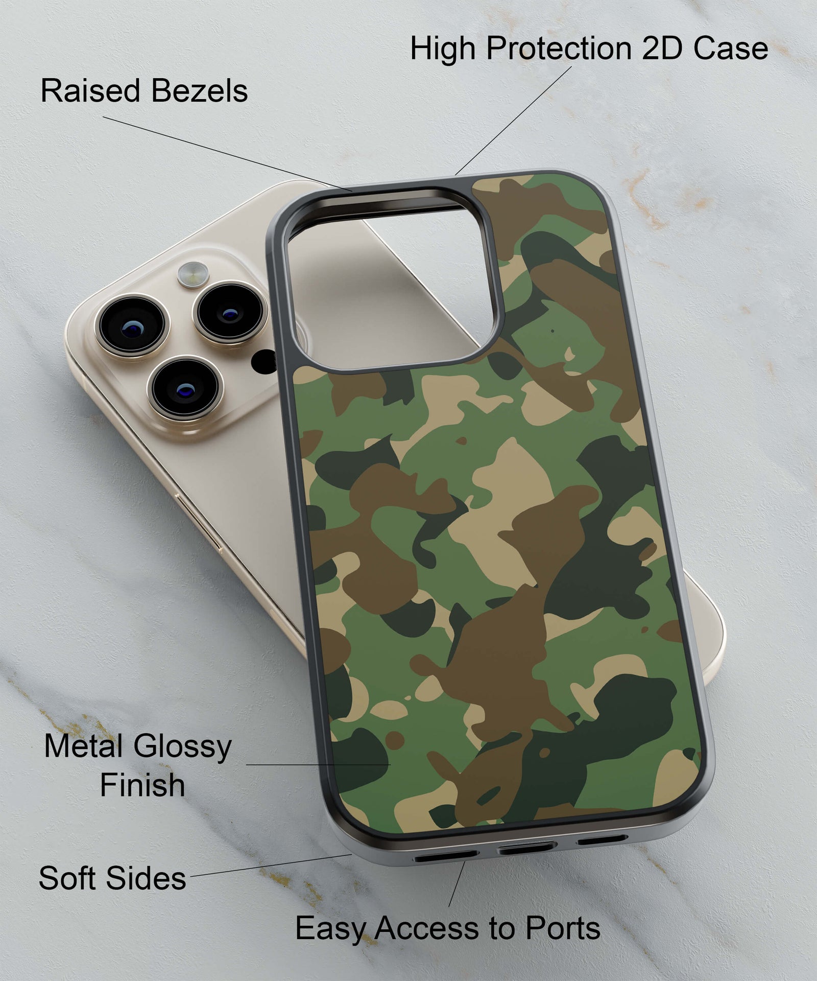 Camouflage Green Back Cover for 2D Hybrid TPU And Metal CaseGF0105Hybrid Metal TPU-Image 2