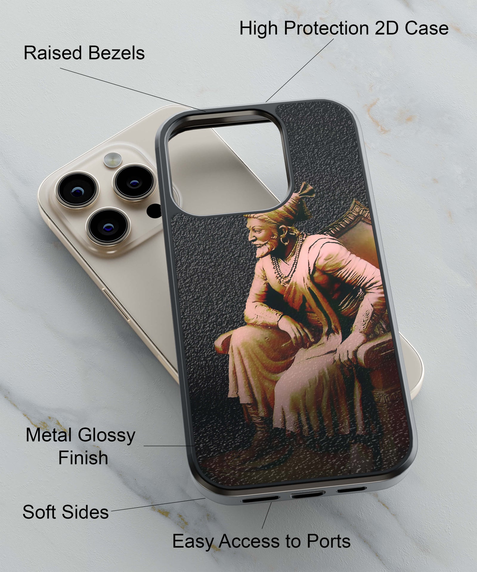 Chatrapati Shivaji On His Throne Back Cover for 2D Hybrid TPU And Metal CaseD1601Hybrid Metal TPU-Image 2