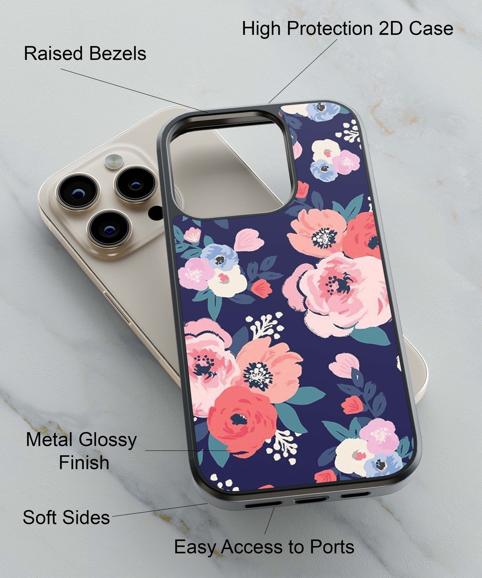Classy Flowers Back Cover for 2D Hybrid TPU And Metal CaseAA1022Hybrid Metal TPU-Image 2
