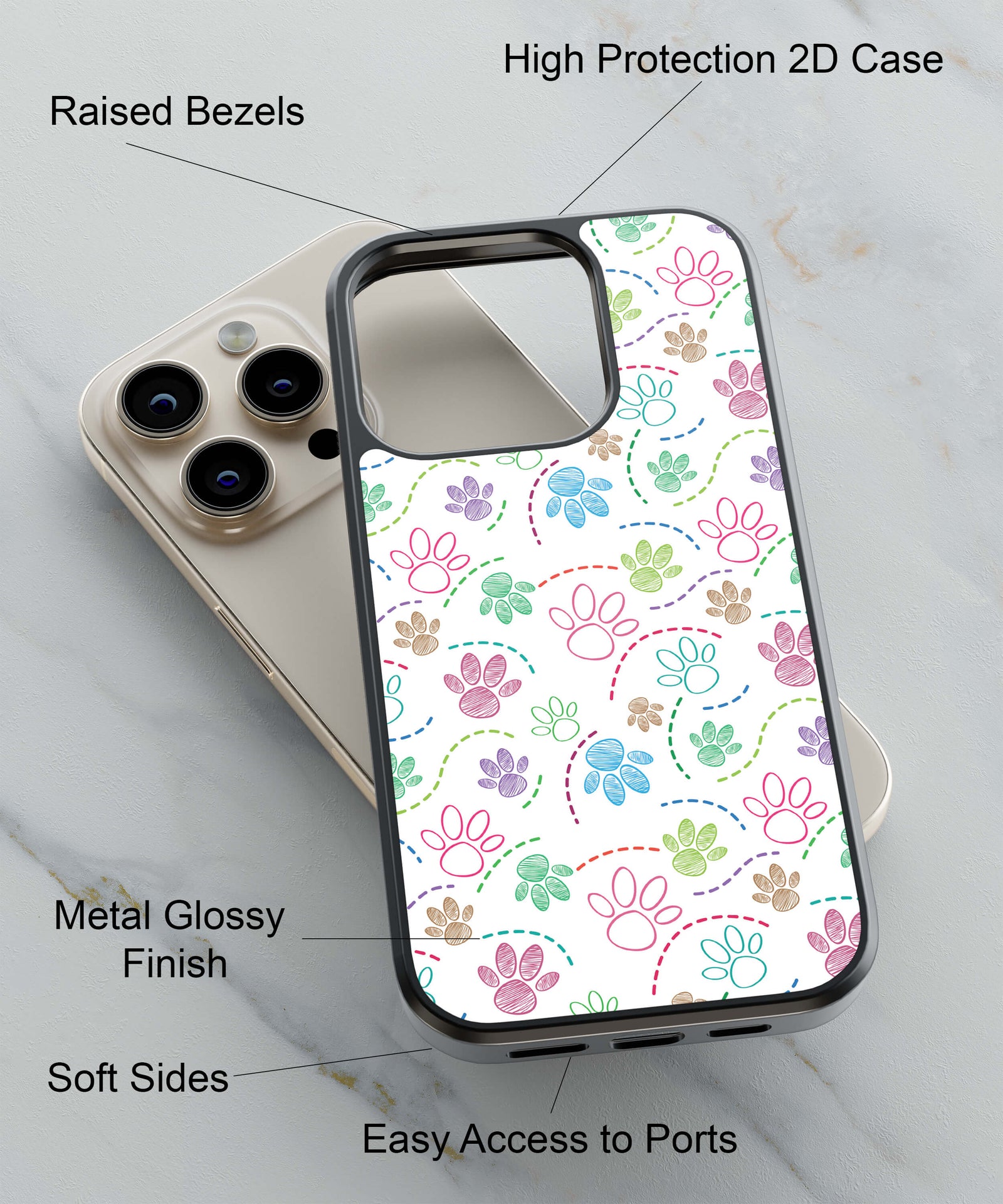 Floral Paws Back Cover for 2D Hybrid TPU And Metal CaseGF0013Hybrid Metal TPU-Image 2