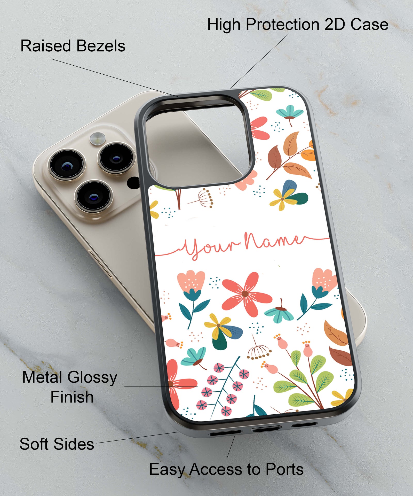 Flower with Name Back Cover for 2D Hybrid TPU And Metal CaseIK5002Hybrid Metal TPU-Image 2