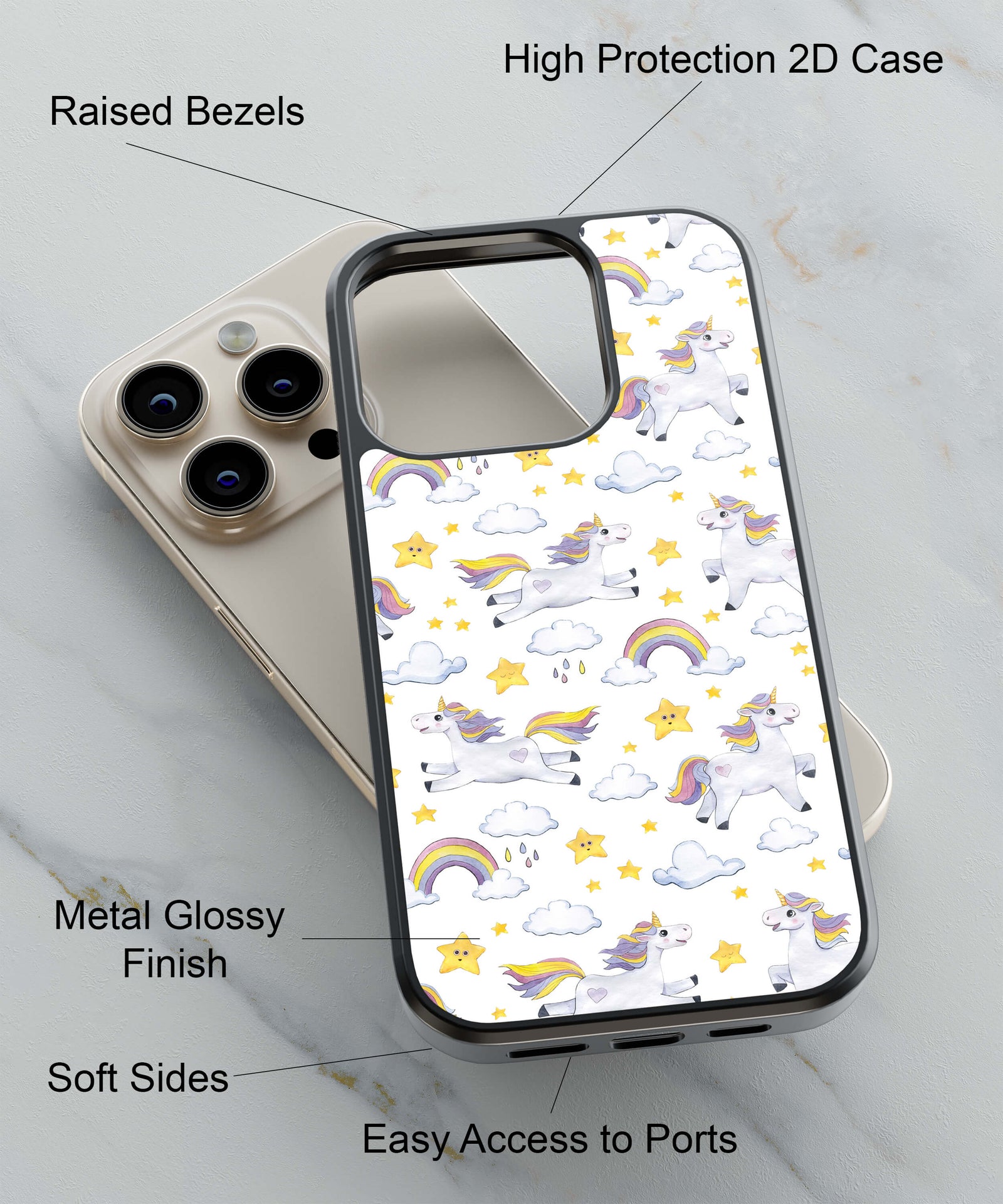 Flying Unicorns Back Cover for 2D Hybrid TPU And Metal CaseGF0015Hybrid Metal TPU-Image 2