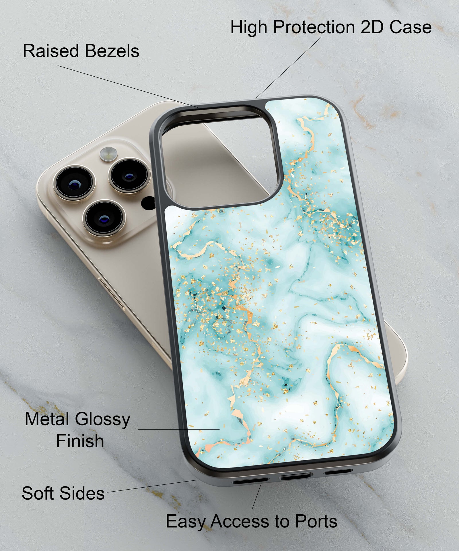 Green Marble Back Cover for 2D Hybrid TPU And Metal CaseIK0024Hybrid Metal TPU-Image 2