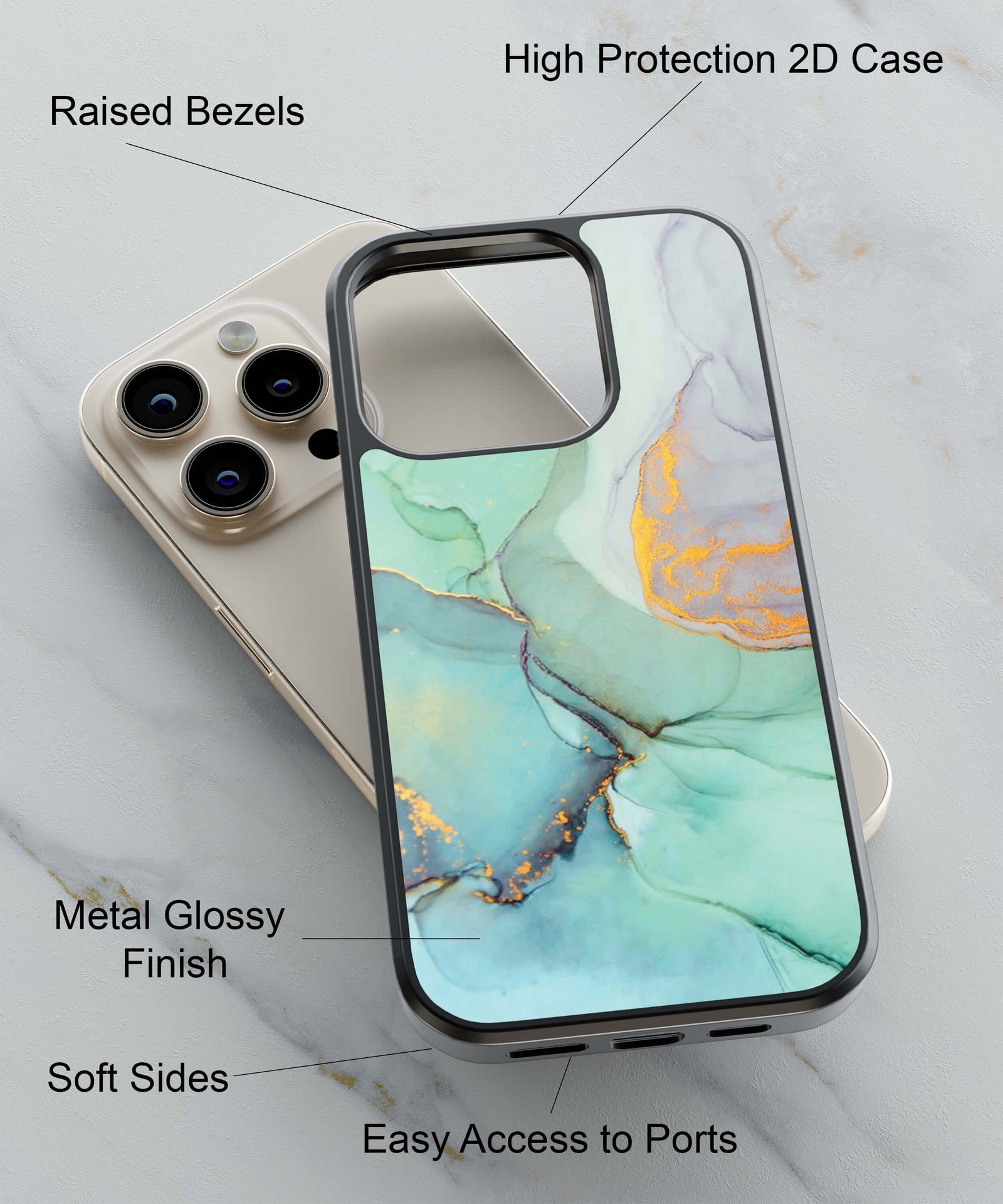 Green Marble Premium Back Cover for 2D Hybrid TPU And Metal CasePS1320Hybrid Metal TPU-Image 2