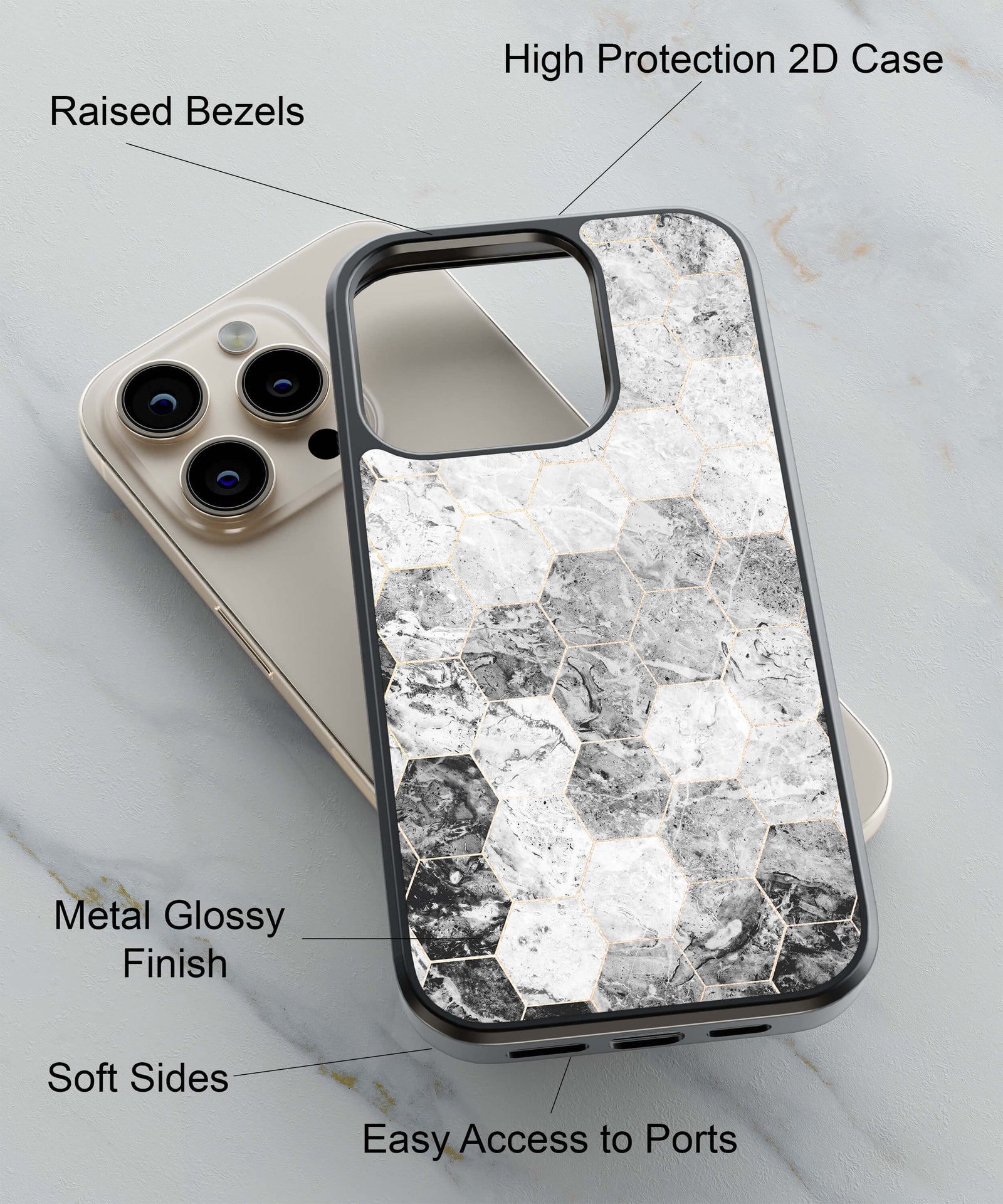 Grey Marble Back Cover for 2D Hybrid TPU And Metal CaseIK0037Hybrid Metal TPU-Image 2