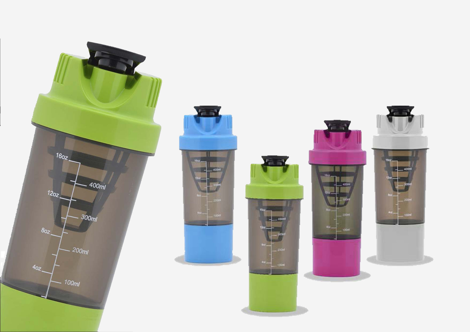 Shake it Cyclone Shaker with Supplement Basket - 500ml - Blue/Gray/Green/Pink