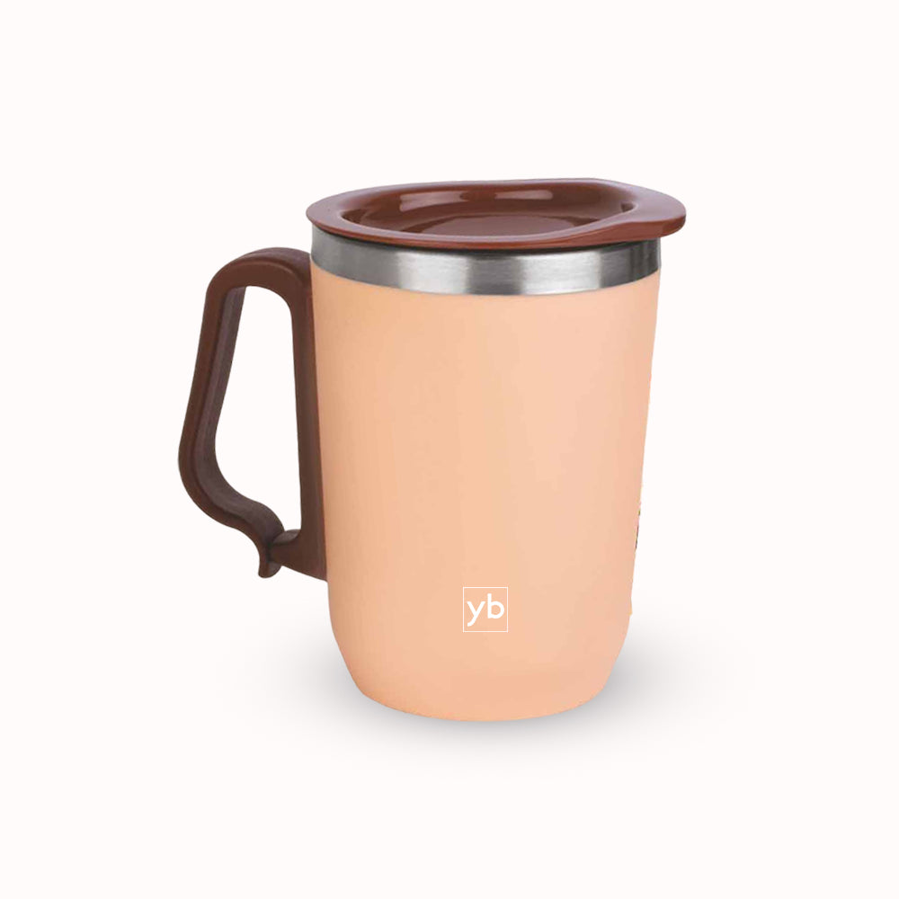 Foggy+ Stainless Steel Coffee Mug with Carabiner Handle and Leakproof Cap - 350ml Capacity in Black, Yellow, and Peach