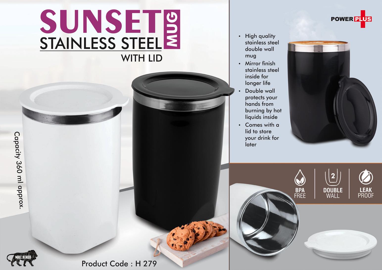 Sunset Stainless Steel Mug with Lid - Leak-Proof, BPA-Free, 360ml Capacity - product image 3