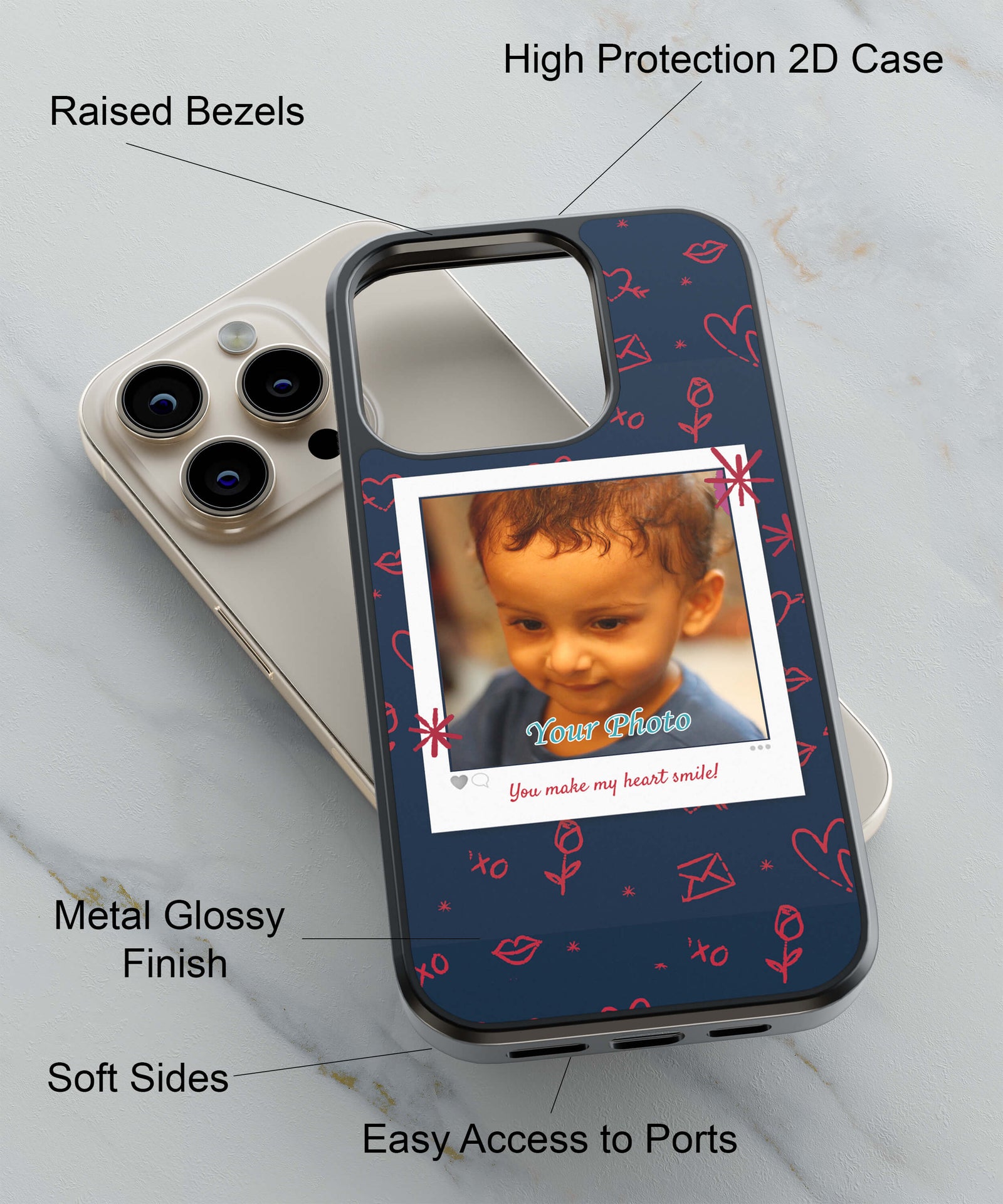 Heart Smiles Back Cover for 2D Hybrid TPU And Metal CaseA0503Hybrid Metal TPU-Image 2