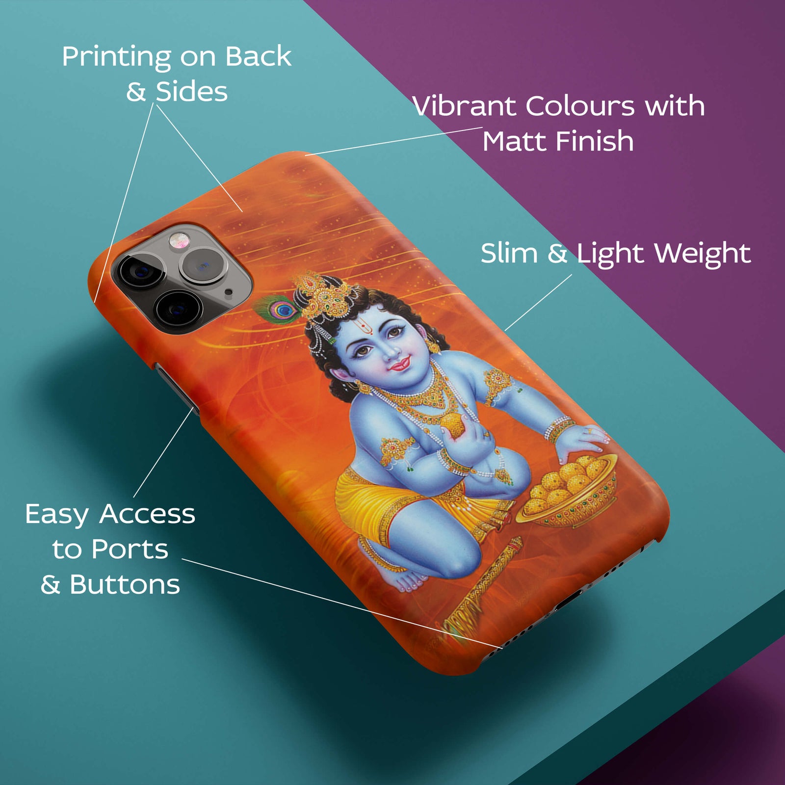 Krishna With Ladoos Back Cover for HardPlasticD1472Hard Plastic-Image 2