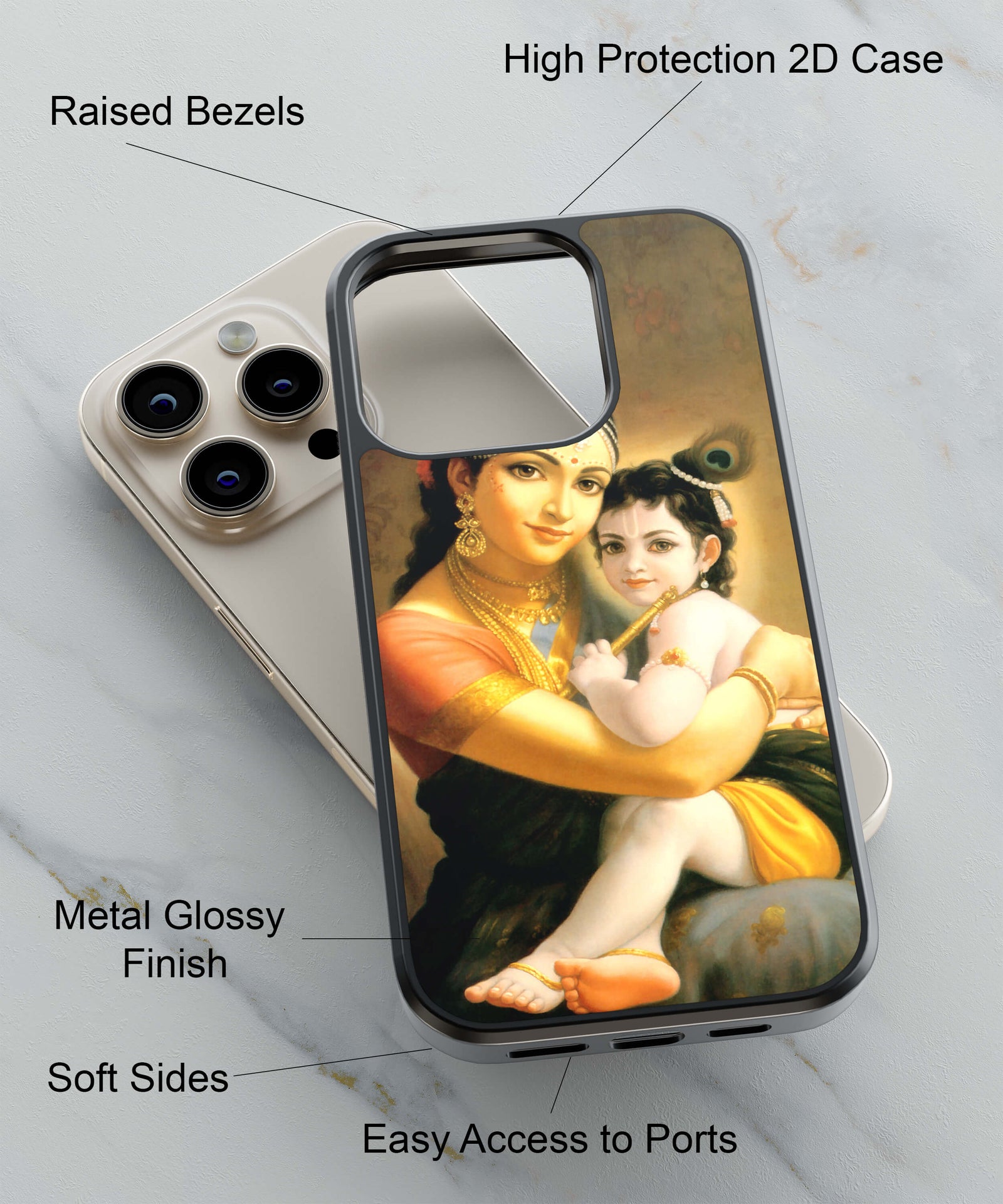 Krishna With Yashoda Back Cover for 2D Hybrid TPU And Metal CaseD1478Hybrid Metal TPU-Image 2