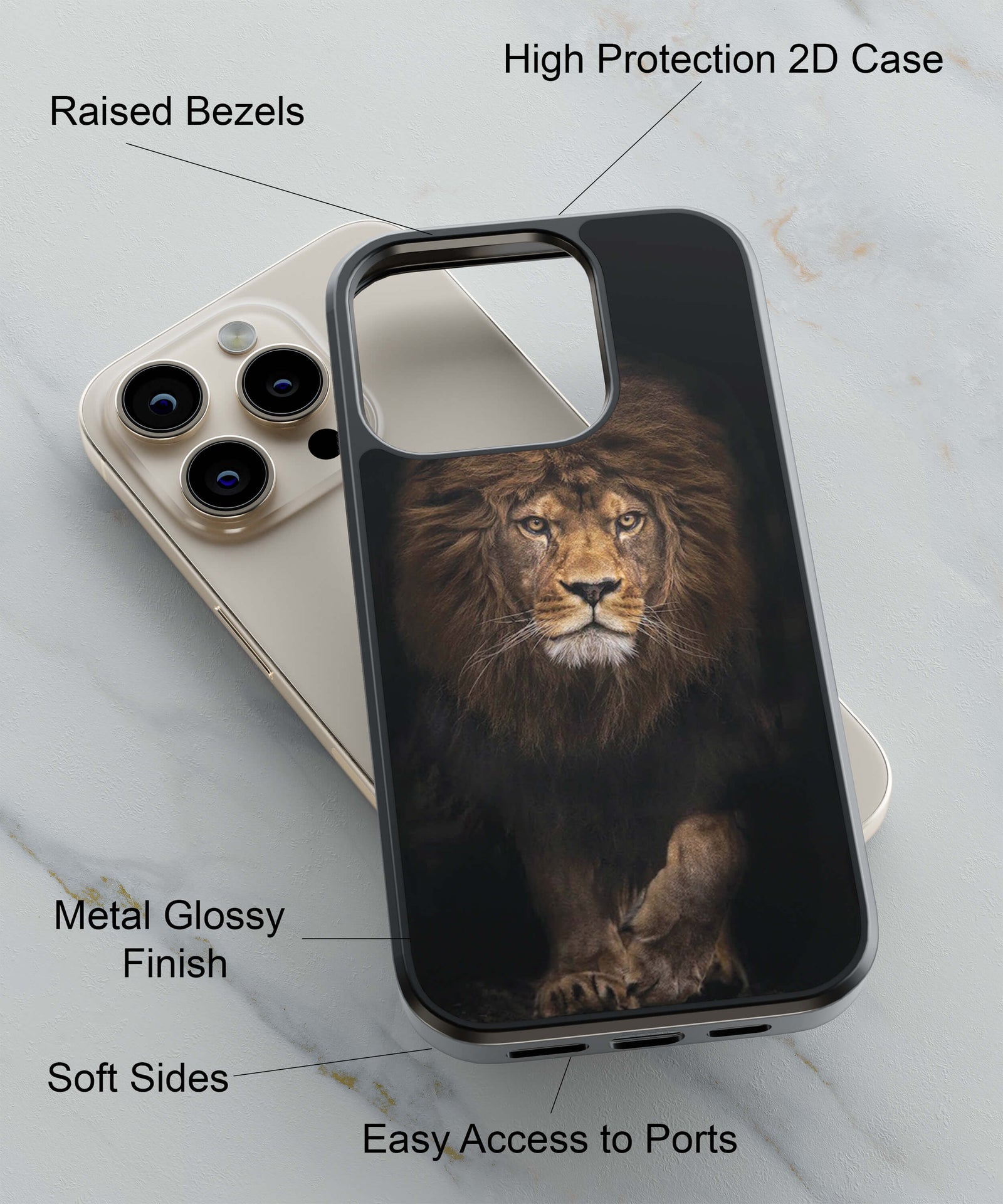 Lion A Powerfull Creation Of Nature Back Cover for 2D Hybrid TPU And Metal CaseBT0012Hybrid Metal TPU-Image 2