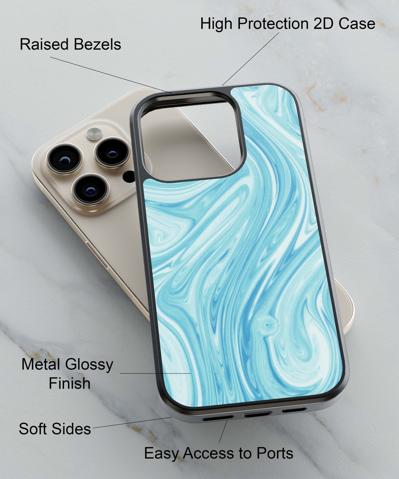 Liquid Blue Back Cover for 2D Hybrid TPU And Metal CaseGF0007Hybrid Metal TPU-Image 2