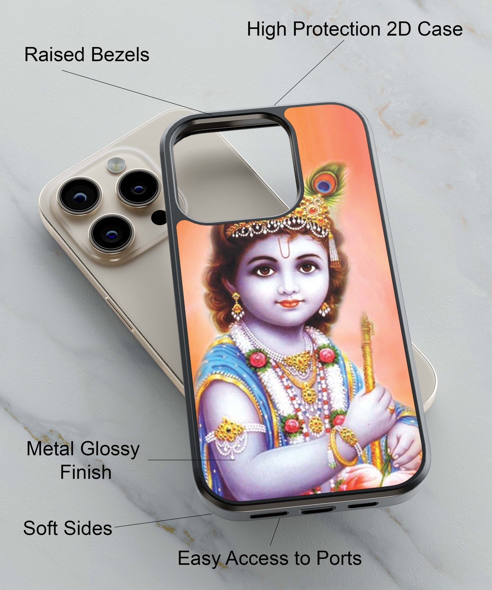 Little Krishna Back Cover for 2D Hybrid TPU And Metal CaseD1538Hybrid Metal TPU-Image 2