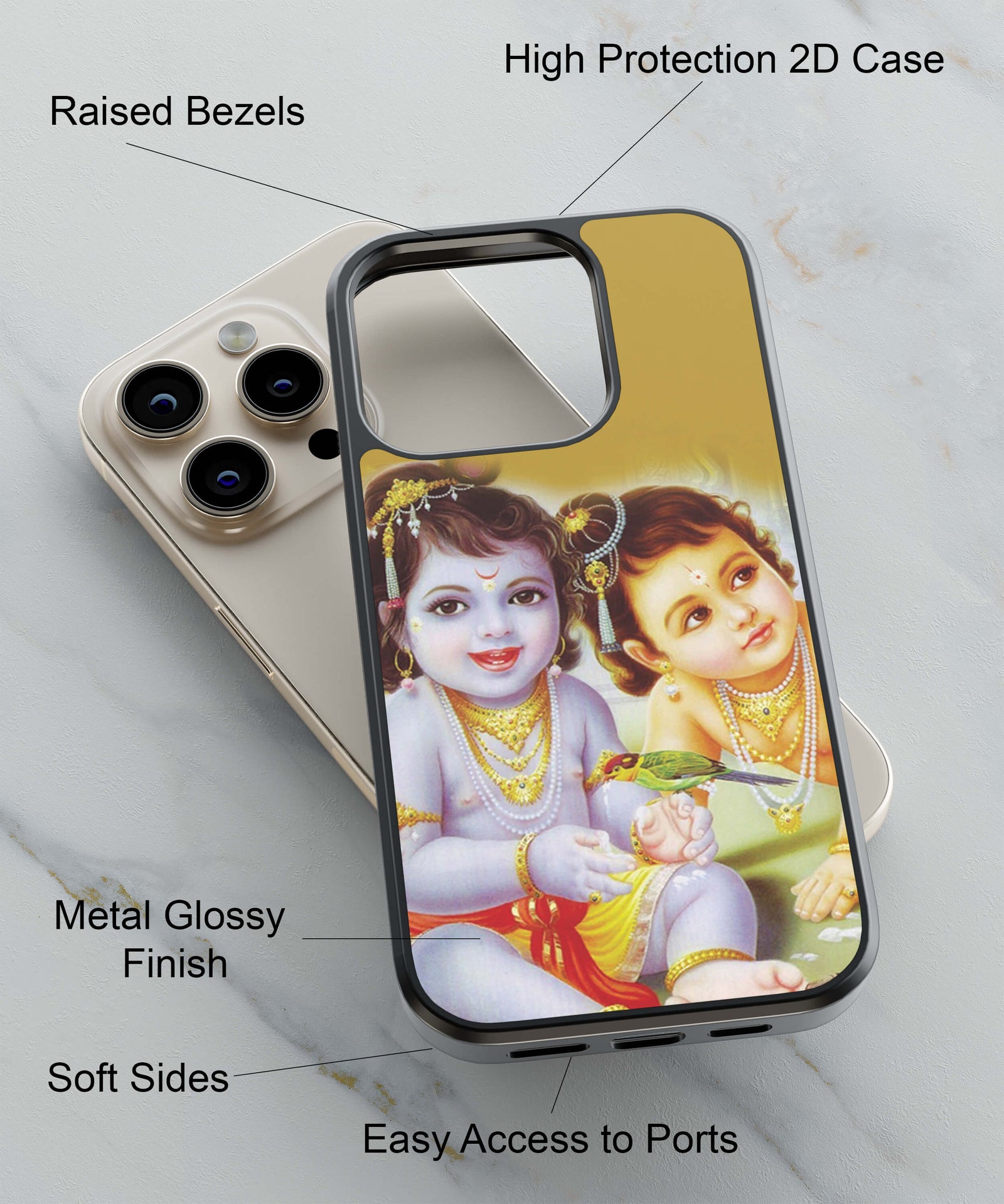 Lord Krishna And Sudama Kiddish Pic Back Cover for 2D Hybrid TPU And Metal CaseBT0250Hybrid Metal TPU-Image 2