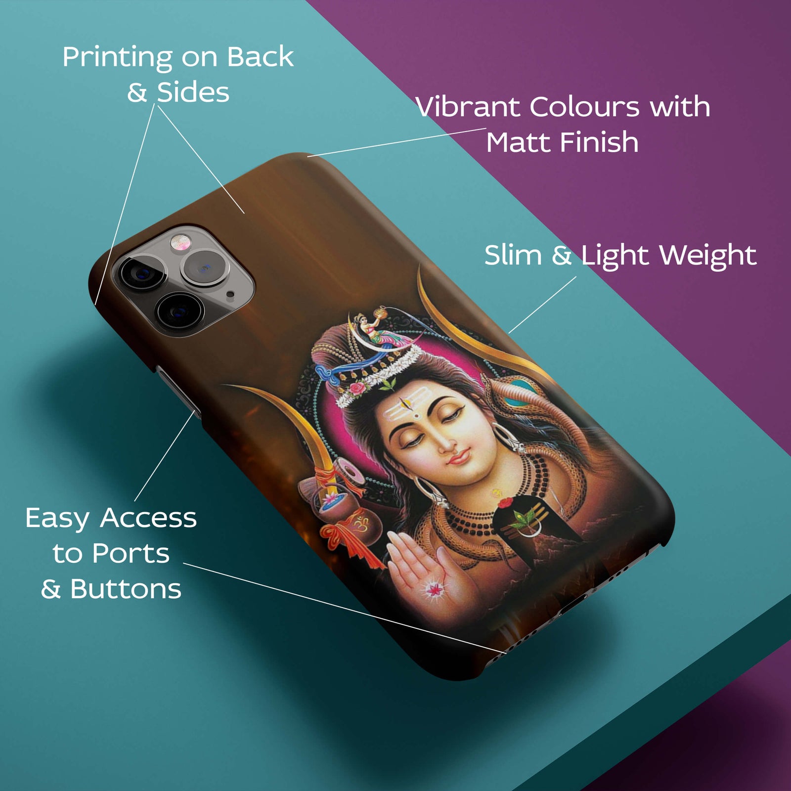 Lord Shiva Animated Face Potrait Back Cover for HardPlasticBT0245Hard Plastic-Image 2