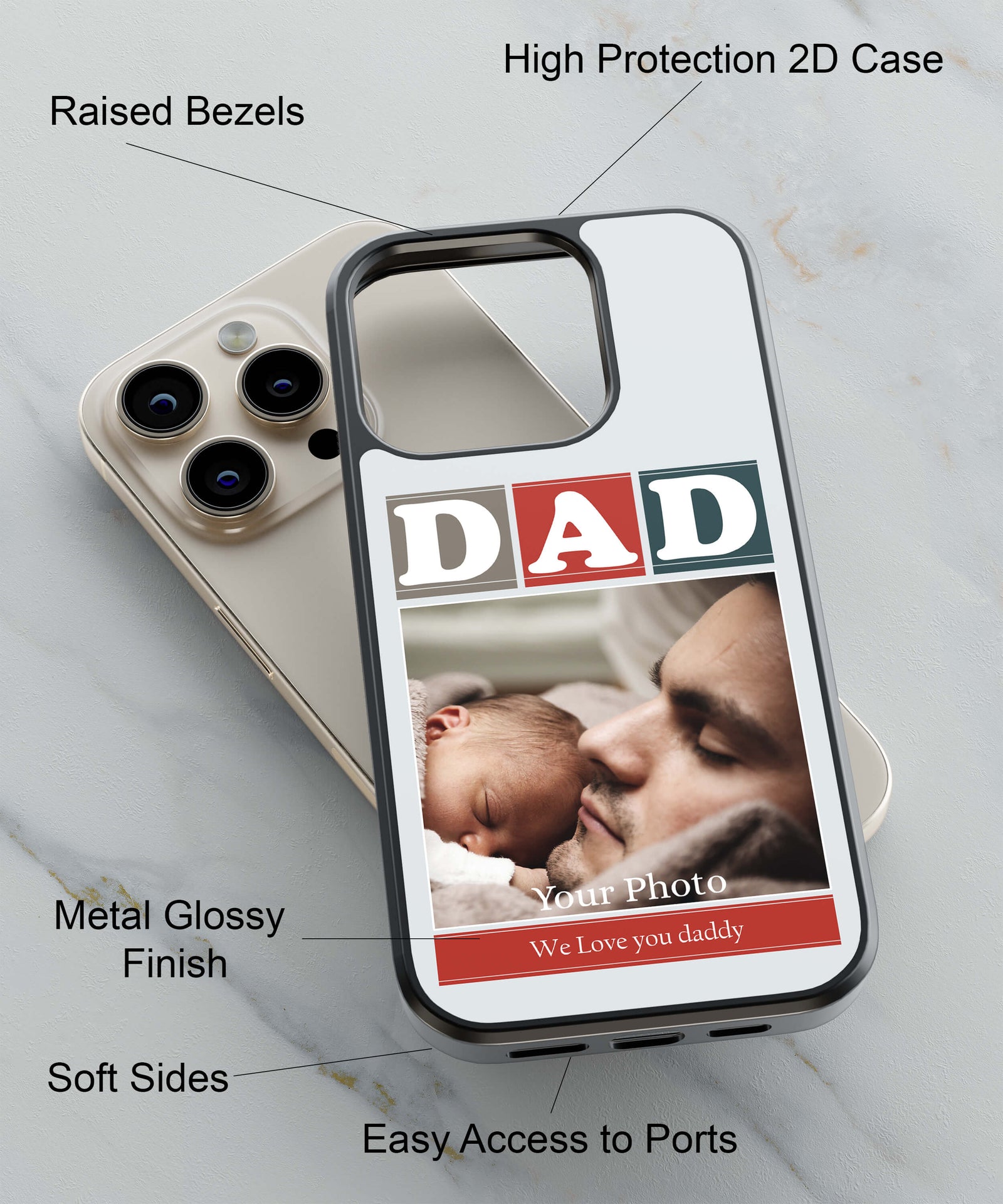 Love Dad Back Cover for 2D Hybrid TPU And Metal CaseA0523Hybrid Metal TPU-Image 2